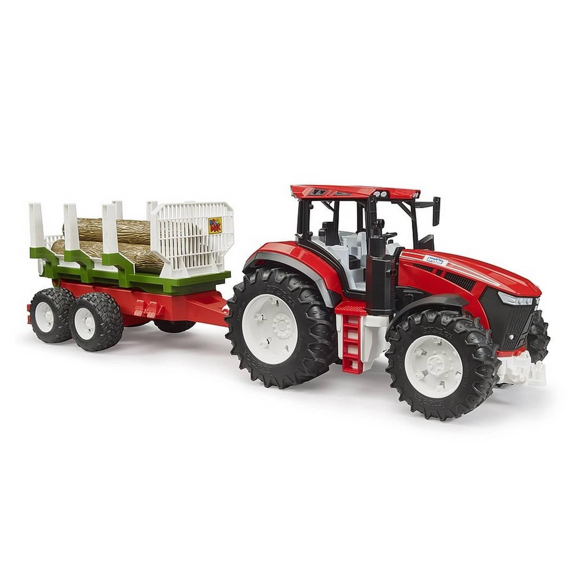 Voir la diapositive 2 : Bruder Tracteur ROADMAX avec remorque forestière et 3 troncs d'arbre