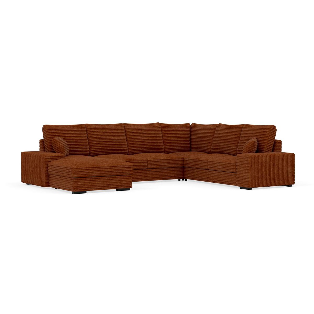 BEST MOBILIER Lorie - canapé panoramique d'angle droit 7 places convertible en velours côtelé grosse côte avec coffre