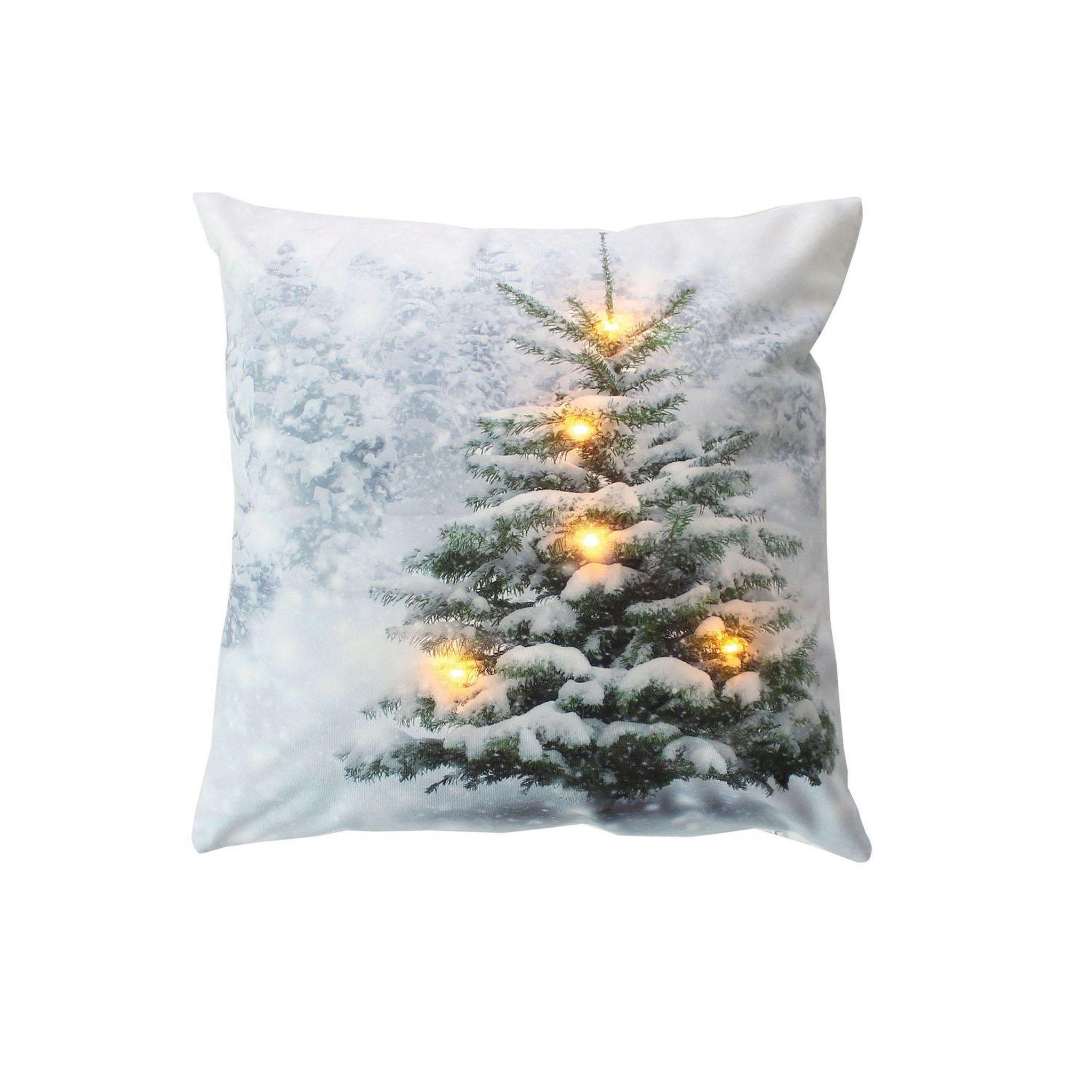 TOILINUX Coussin carré lumineux en velours imprimé sapin - 40 x 40 cm