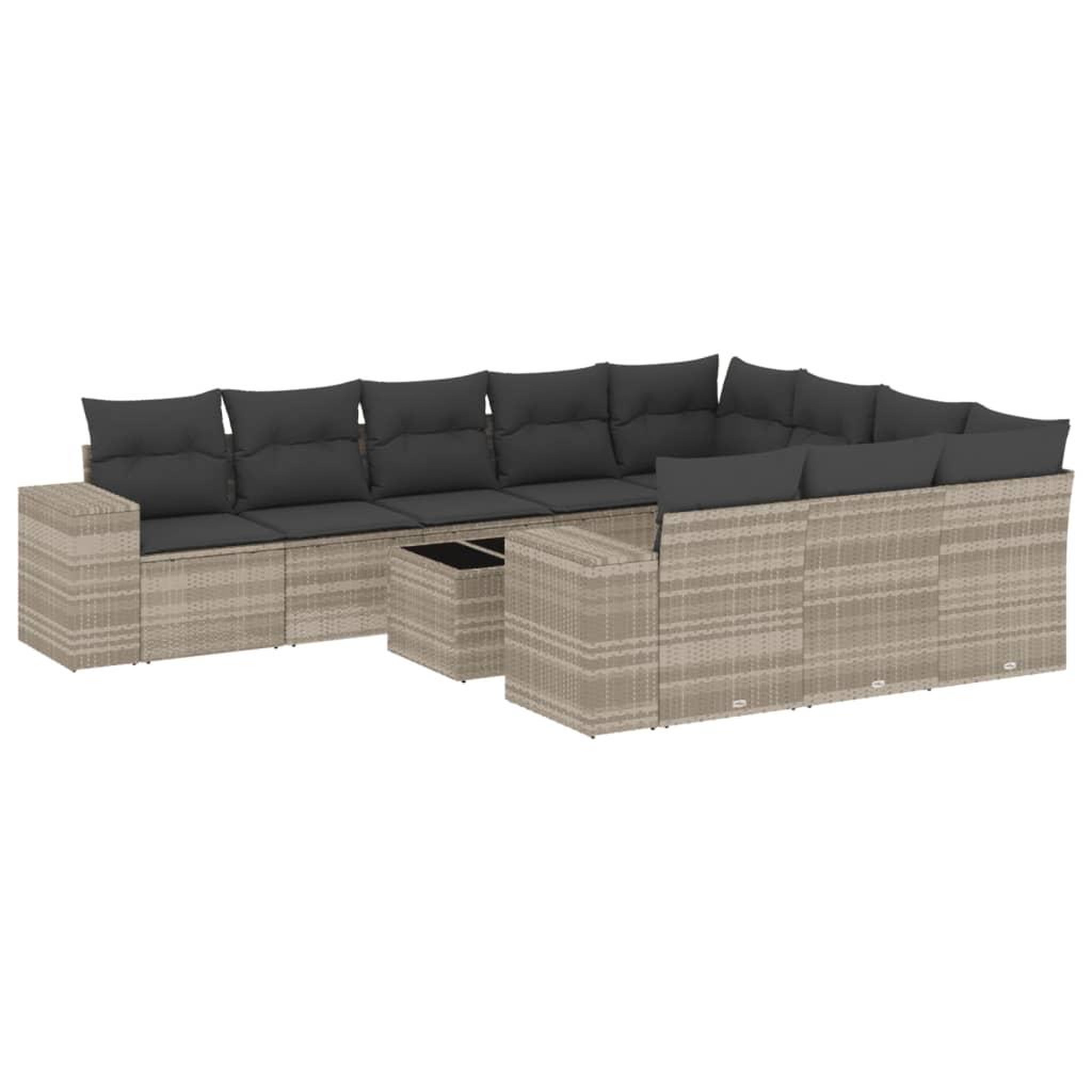 Voir la diapositive 2 : VIDAXL Salon de jardin 11 pcs avec coussins gris clair resine tressee