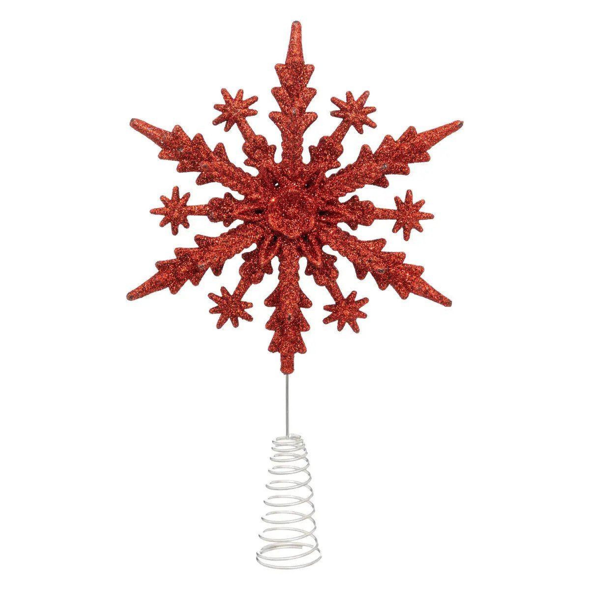 ATMOSPHERA Cimier de sapin pailleté  flocon  23cm rouge