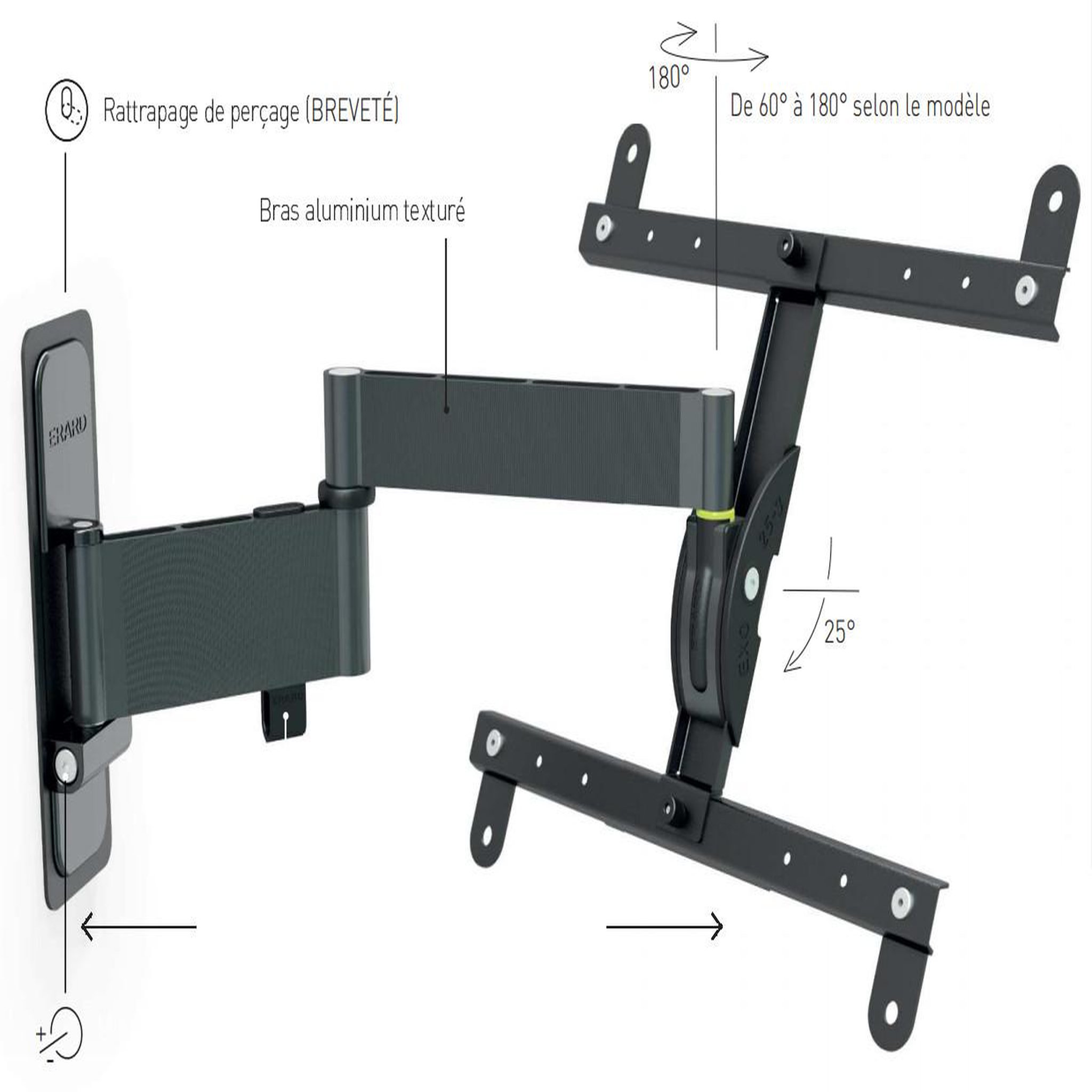 Voir la diapositive 2 : Erard Support mural inclinable/orientable pour écran 30 à 55 - 048240