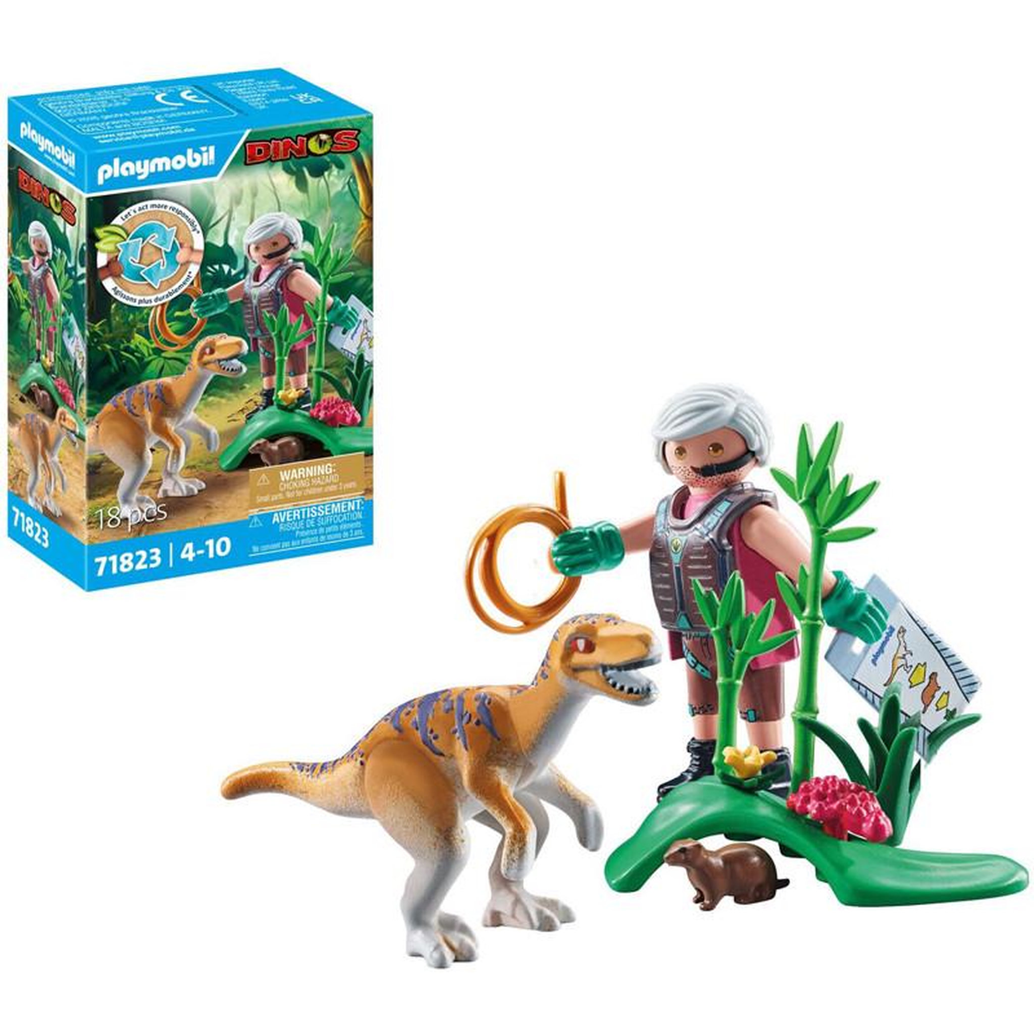 Voir la diapositive 2 : PLAYMOBIL 71823 - Velociraptor - explorateur avec lasso et marmotte