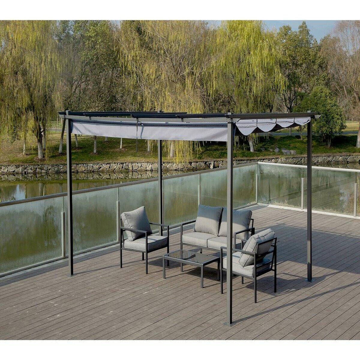 Habitat et Jardin Pergola en aluminium avec toit rétractable - 3 x 4 m - Gris anthracite