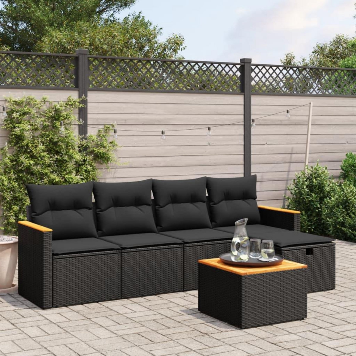 VIDAXL Salon de jardin 6 pcs avec coussins noir resine tressee