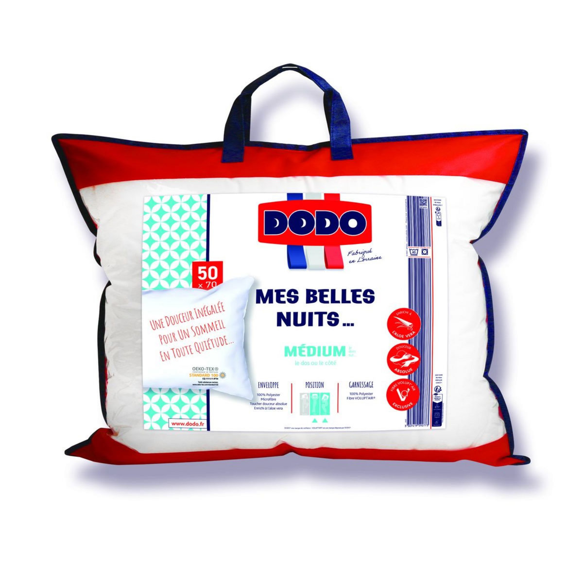 DODO Oreiller confort médium en microfibre toucher douceur absolue enrichi à l'aloe vera MES BELLES NUITS