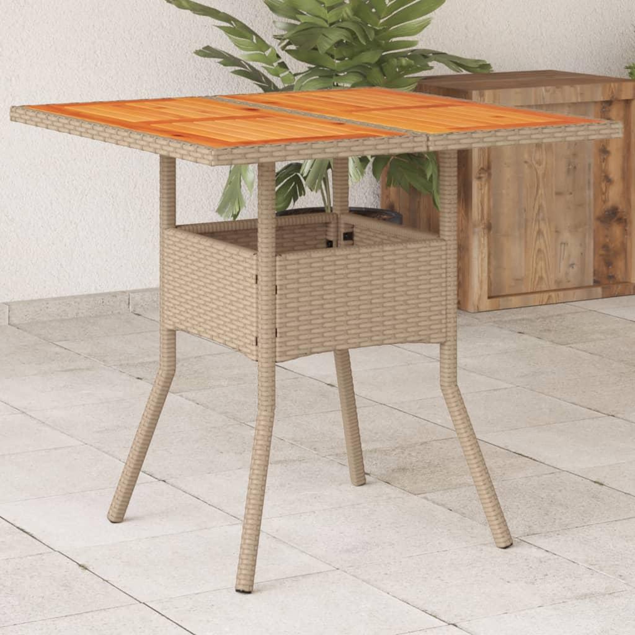 VIDAXL Table de jardin beige 80x80x75 cm resine tressee et bois acacia