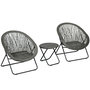 Voir la diapositive 1 : OUTSUNNY Ensemble bistro de jardin style Acapulco 3 pcs pliables - 2 fauteuils, table basse - acier résine tressée gris