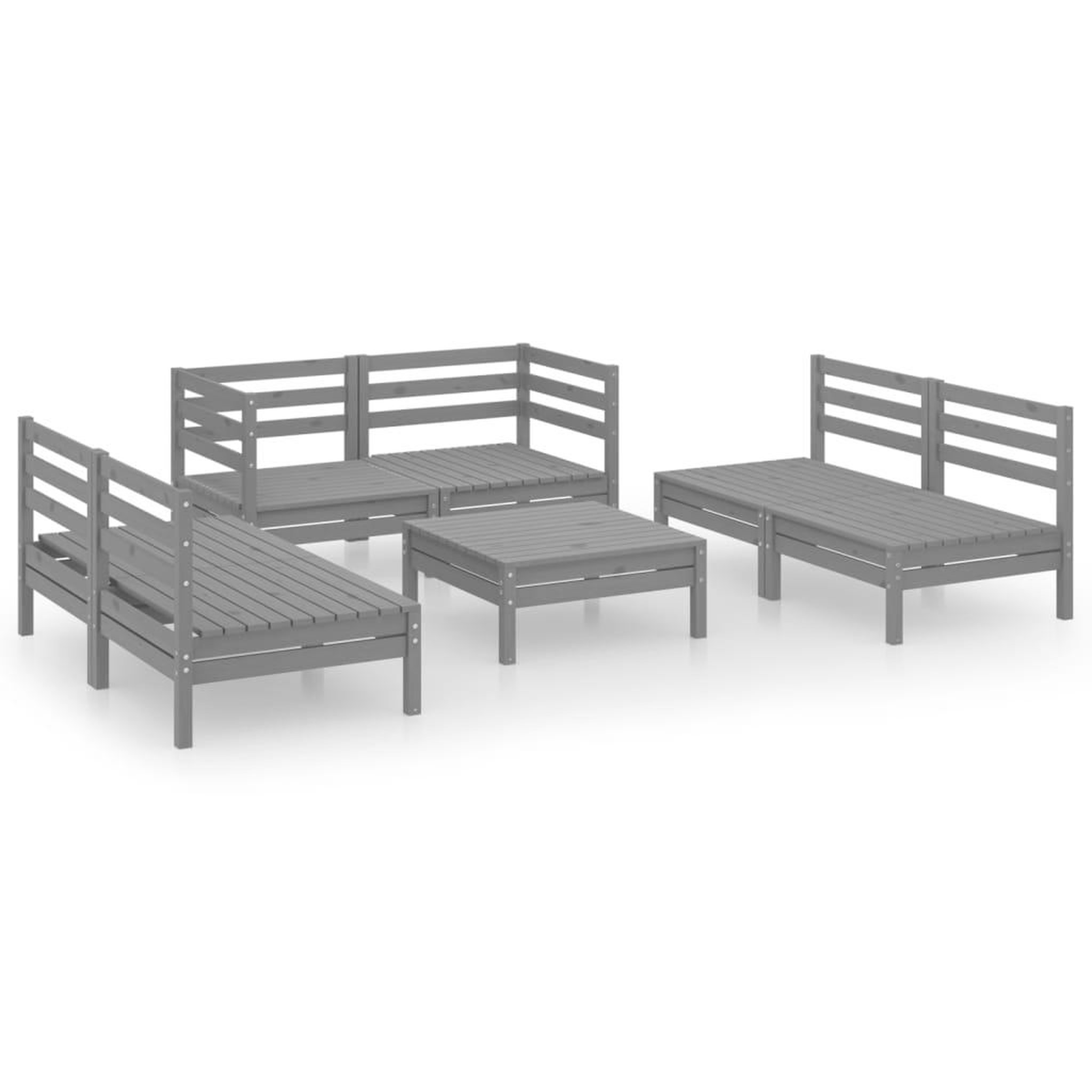 Voir la diapositive 2 : VIDAXL Salon de jardin 7 pcs Gris Bois de pin massif