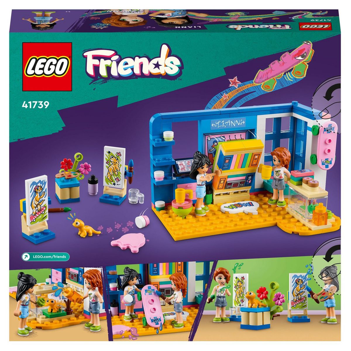 LEGO Friends 41739 La chambre de Liam,  Jouet de Maison Mini-Poupées 2023 Liann & Autumn, sur le Thème de l'Art