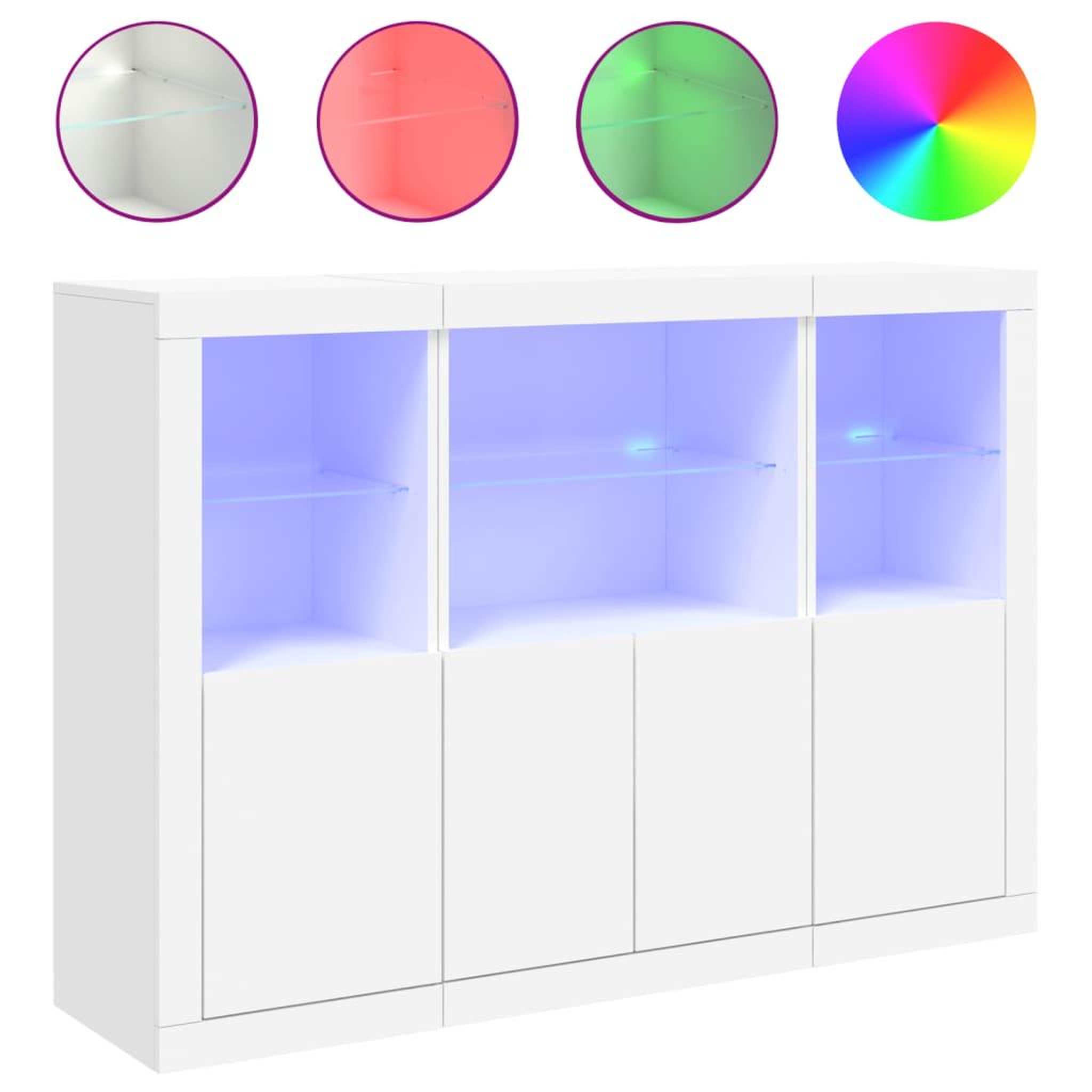 Voir la diapositive 2 : VIDAXL Buffets avec lumieres LED 3 pcs blanc bois d'ingenierie