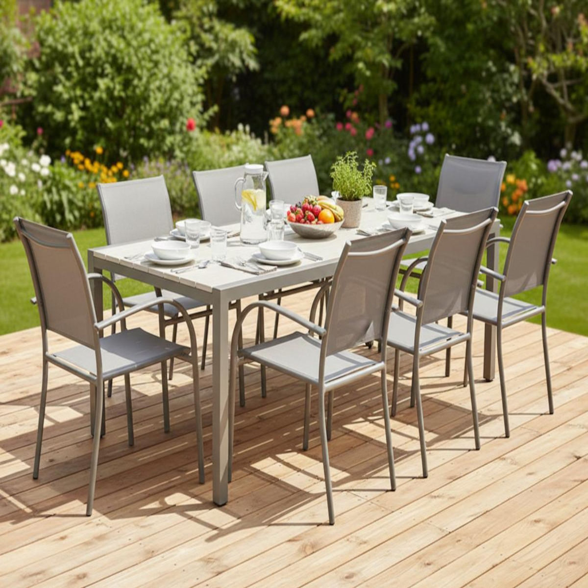 HESPERIDE Table de jardin extensible en alu Luzane argile/café, rallonge relevable - 12 places - Hespéride