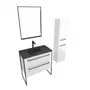 Aurlane Pack meuble salle de bain + colonne - 80x50 -2 tiroirs noir - vasque noir et miroir LED noir mat
