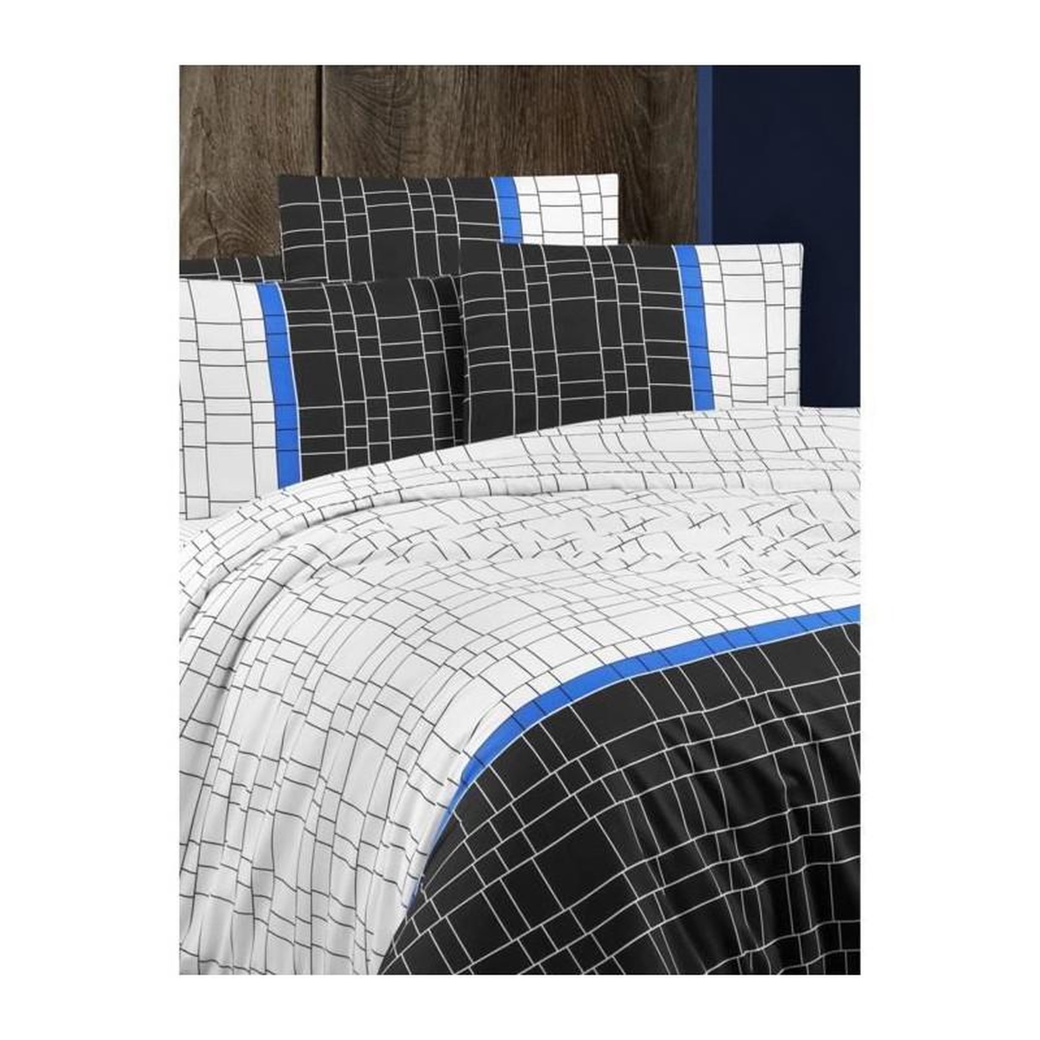 Voir la diapositive 2 : GENERIQUE Parure de lit - 1 housse de couette 220 x 240 cm + 2 taies d'oreiller 60 x 60 cm - 65% coton, 35% polyester - Blanc