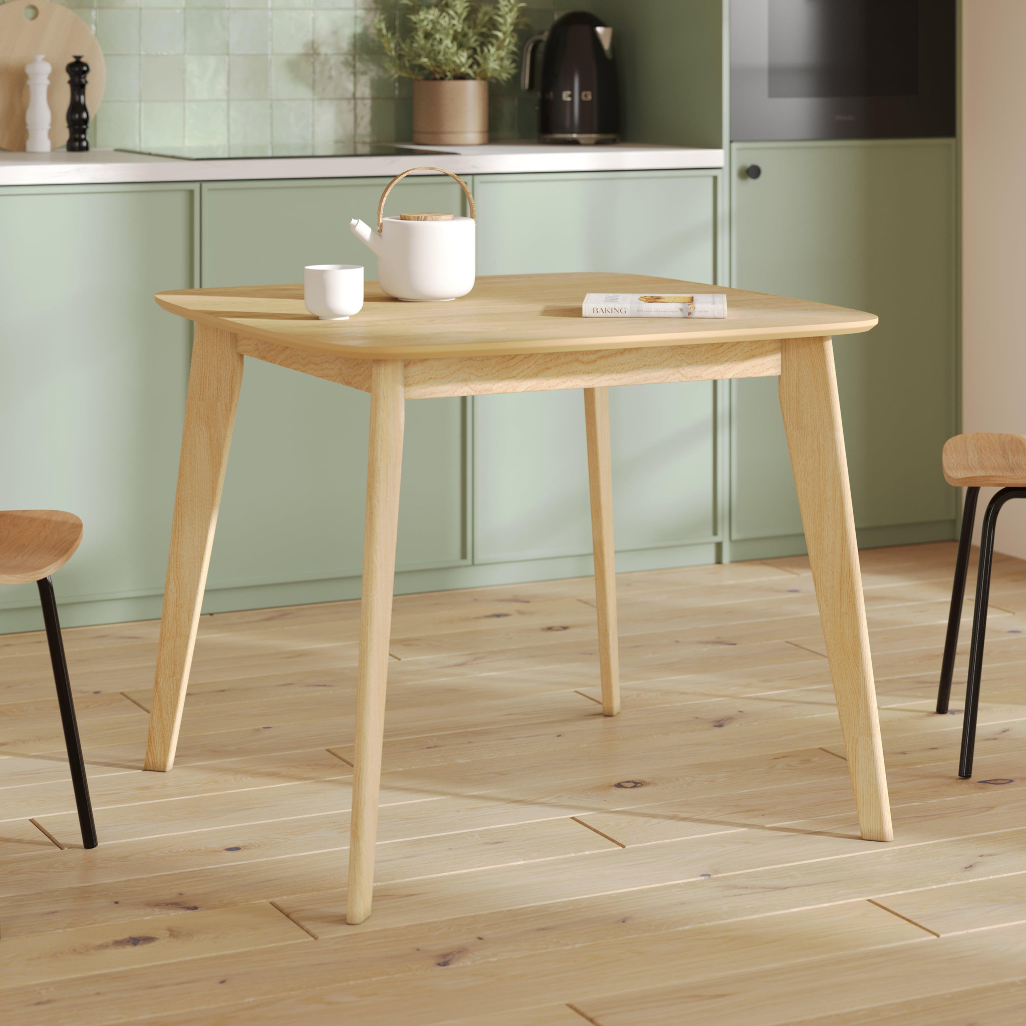 Voir la diapositive 2 : MAISON PAVANE Table carrée 4 personnes en bois clair naturel 90 cm-julio