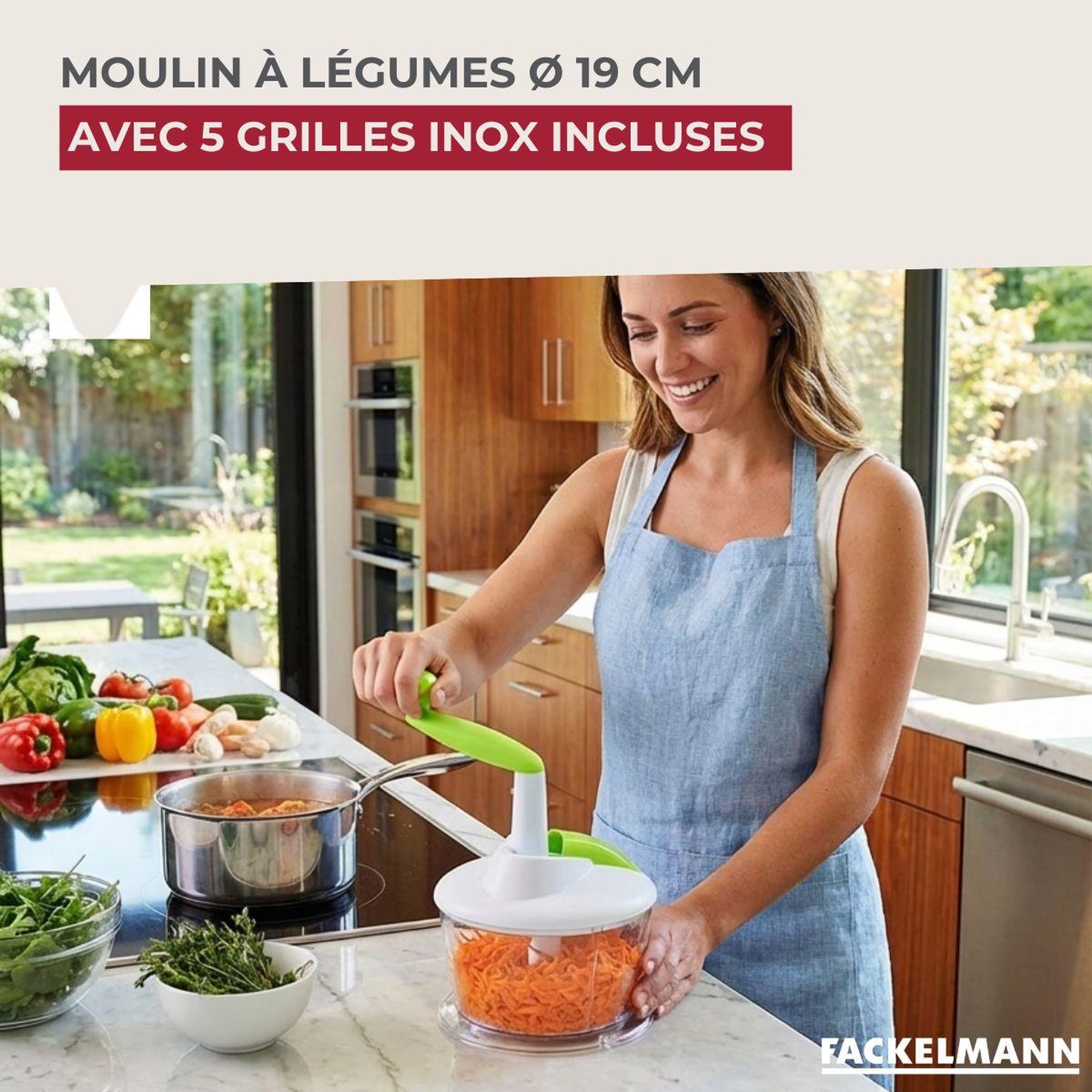 Voir la diapositive 2 : Fackelmann Râpe à légumes 5 grilles inox 19 cm fackelmann