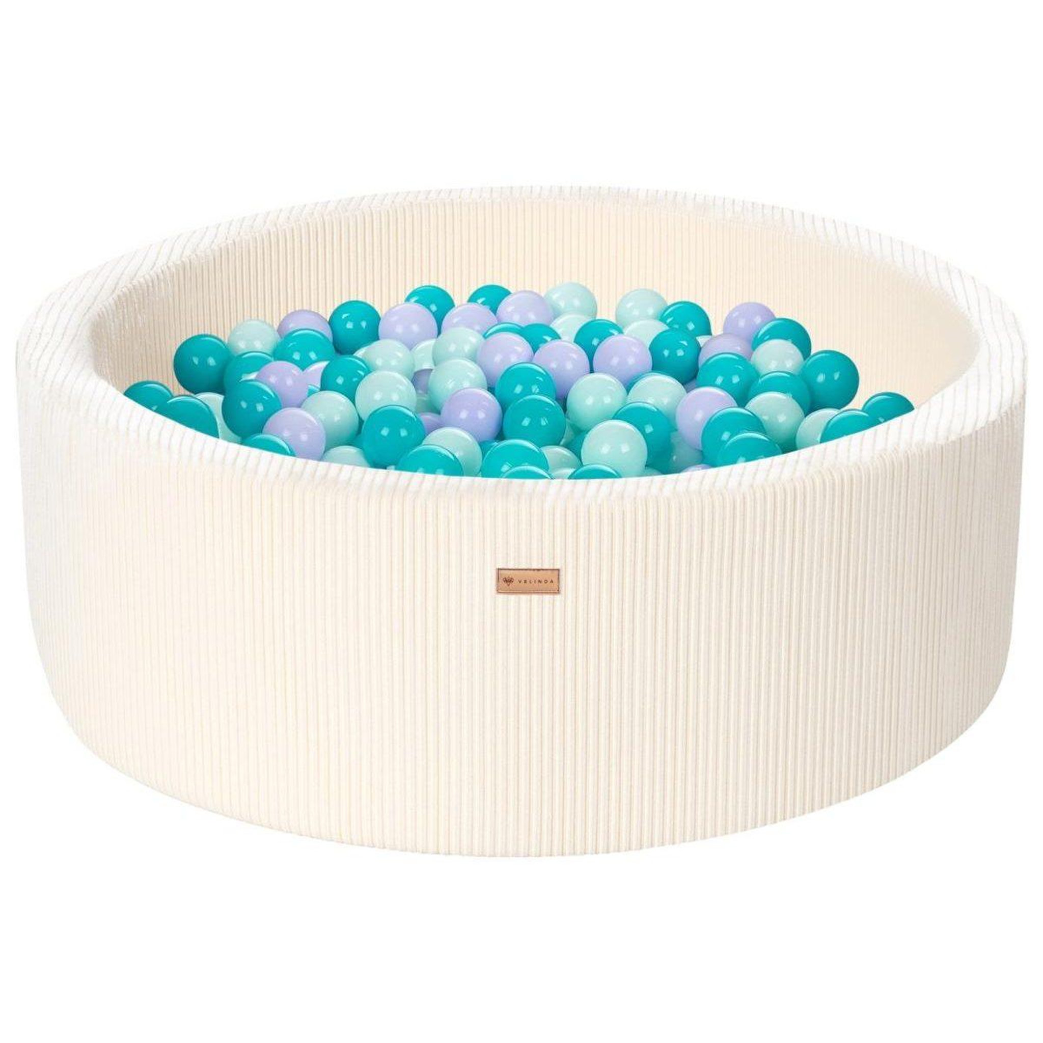 VELINDA Piscine à balles en velours côtelé avec 300 balles, diamètre env. 90 cm — crème
