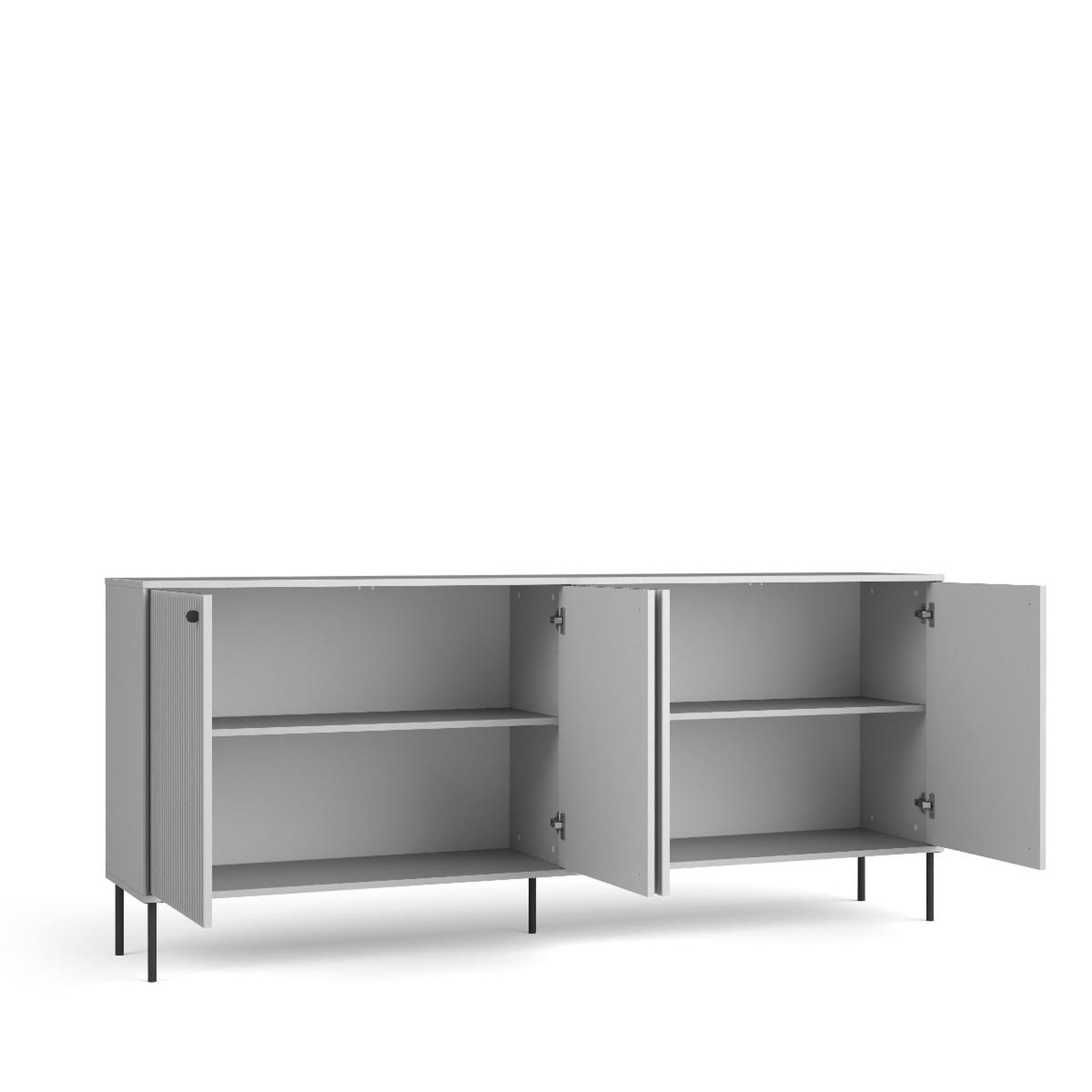 Voir la diapositive 4 : JLC KREATION Buffet bas moderne 4 portes coloris gris simy