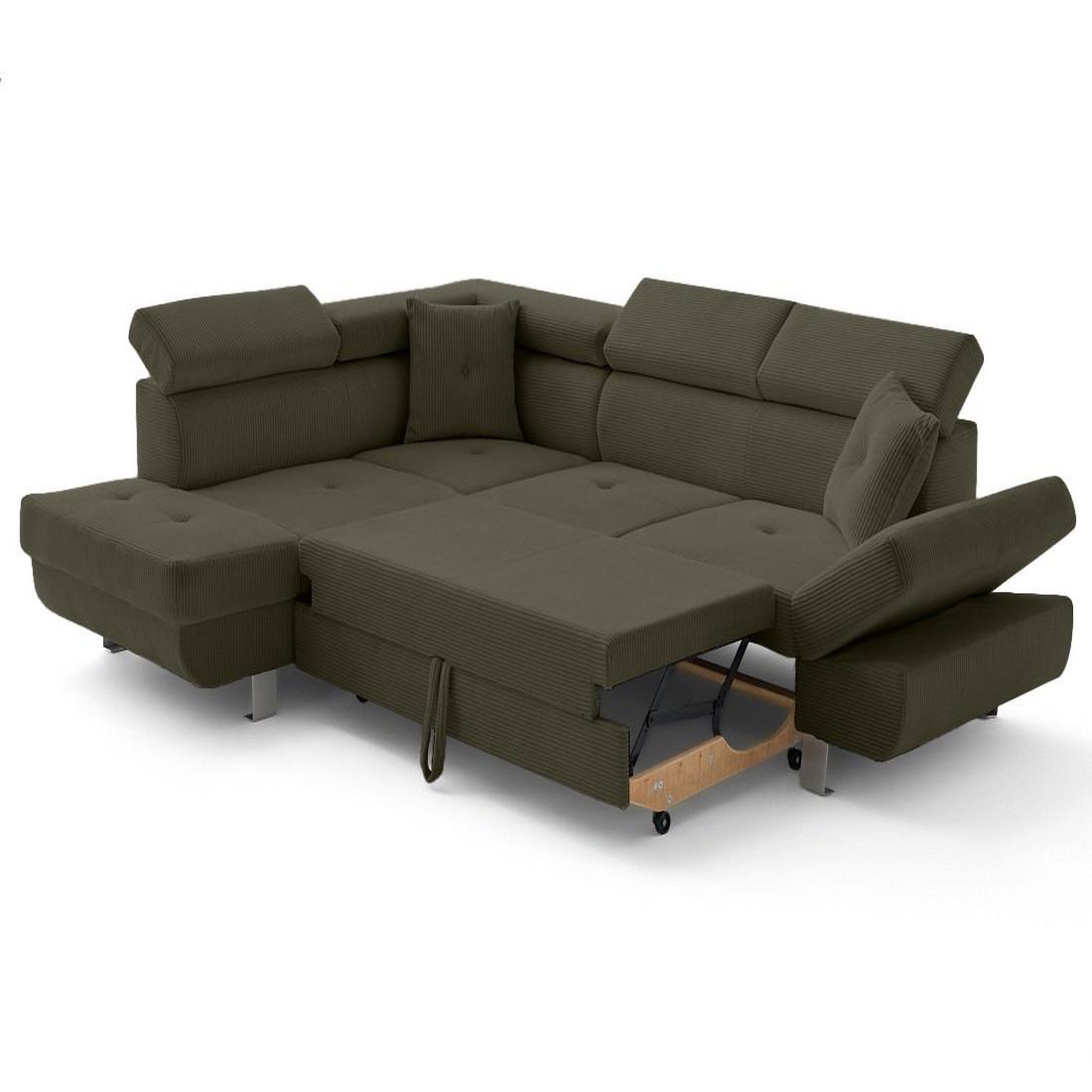 Voir la diapositive 3 : BEST MOBILIER Lisbona - canapé d'angle gauche 5 places convertible avec têtières en velours côtelé