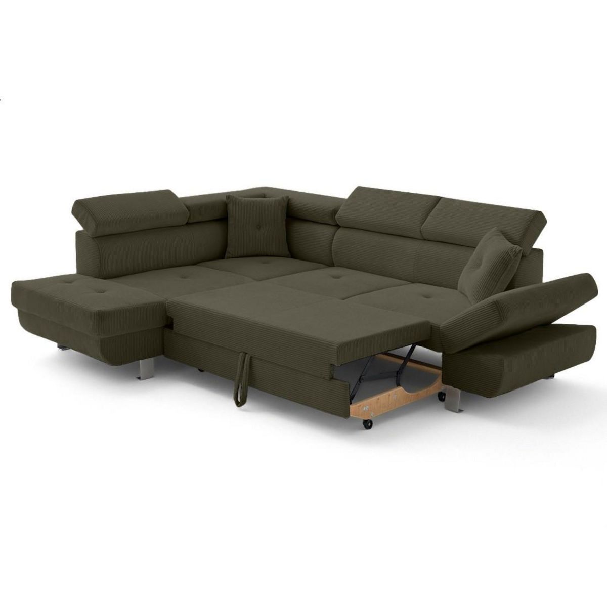 BEST MOBILIER Lisbona - canapé d'angle gauche 5 places convertible avec têtières en velours côtelé