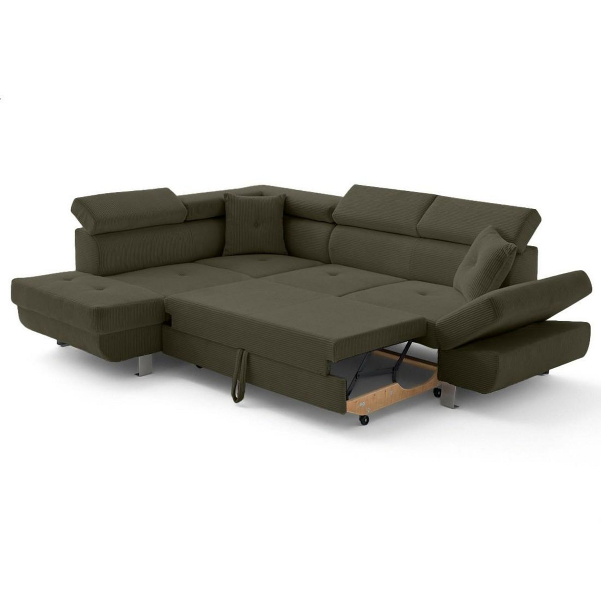 BEST MOBILIER Lisbona - canapé d'angle gauche 5 places convertible avec têtières en velours côtelé