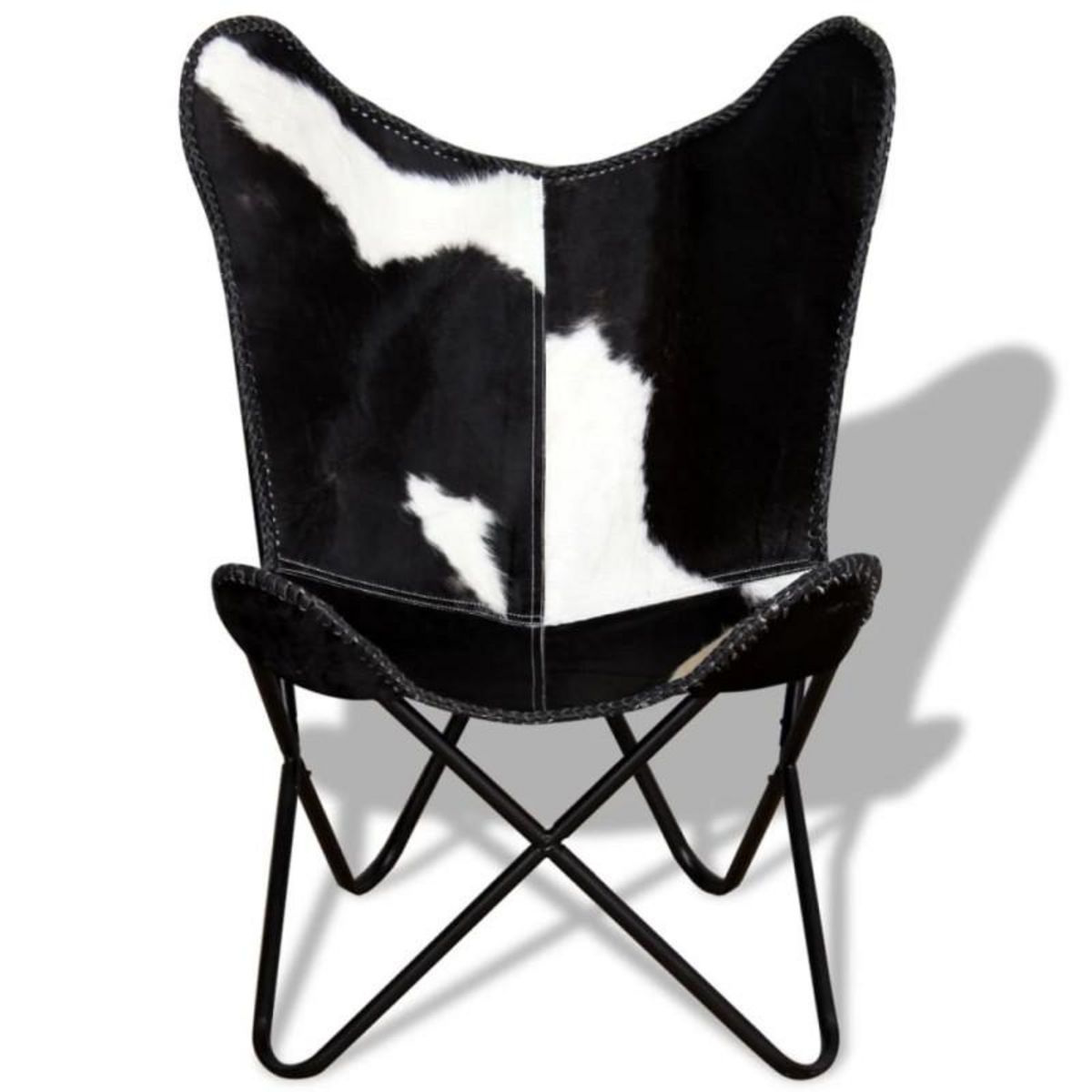VIDAXL Chaise papillon noir et blanc cuir de vache