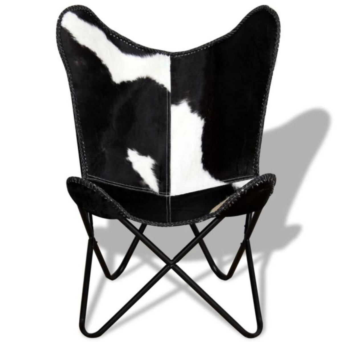 VIDAXL Chaise papillon noir et blanc cuir de vache