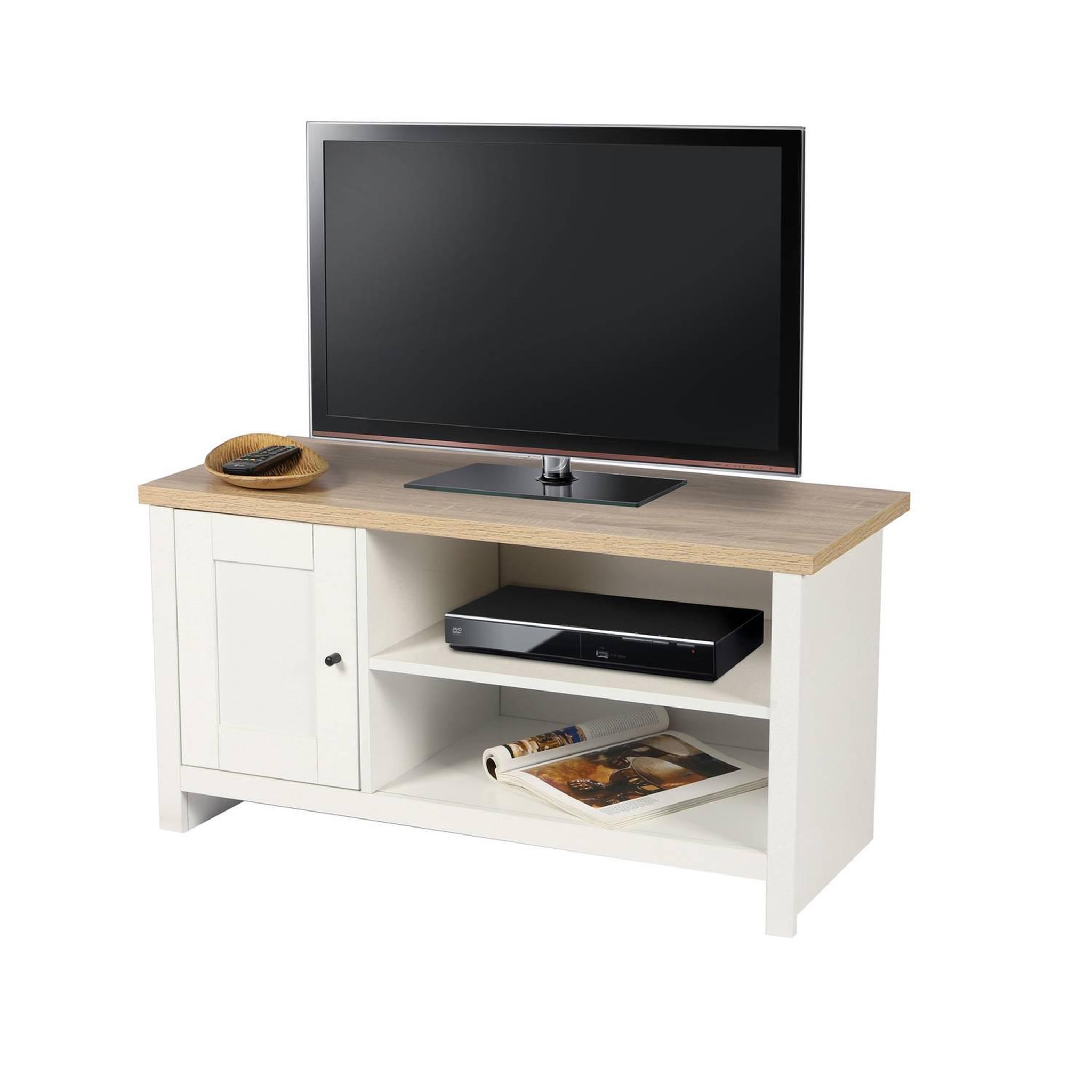 DIVERS Meuble tv avec 1 porte et 2 niches de rangement en bois hanoi - blanc