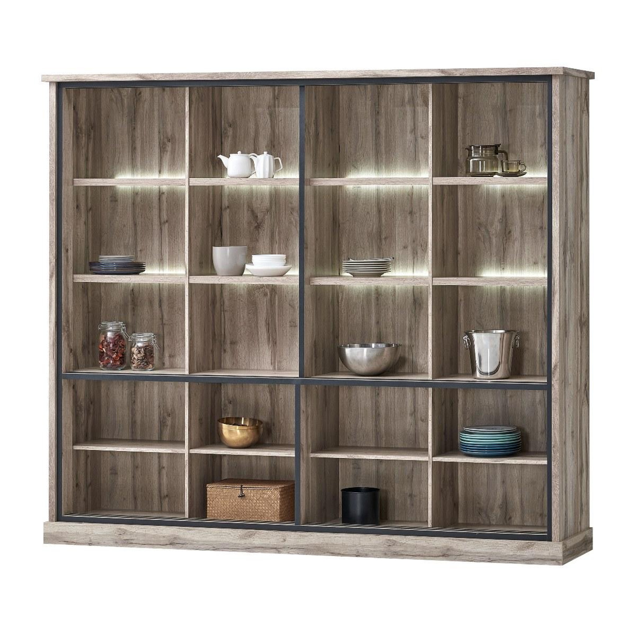 Voir la diapositive 3 : JLC KREATION Vaisselier moderne 4 portes chêne gris 240cm ALICIA