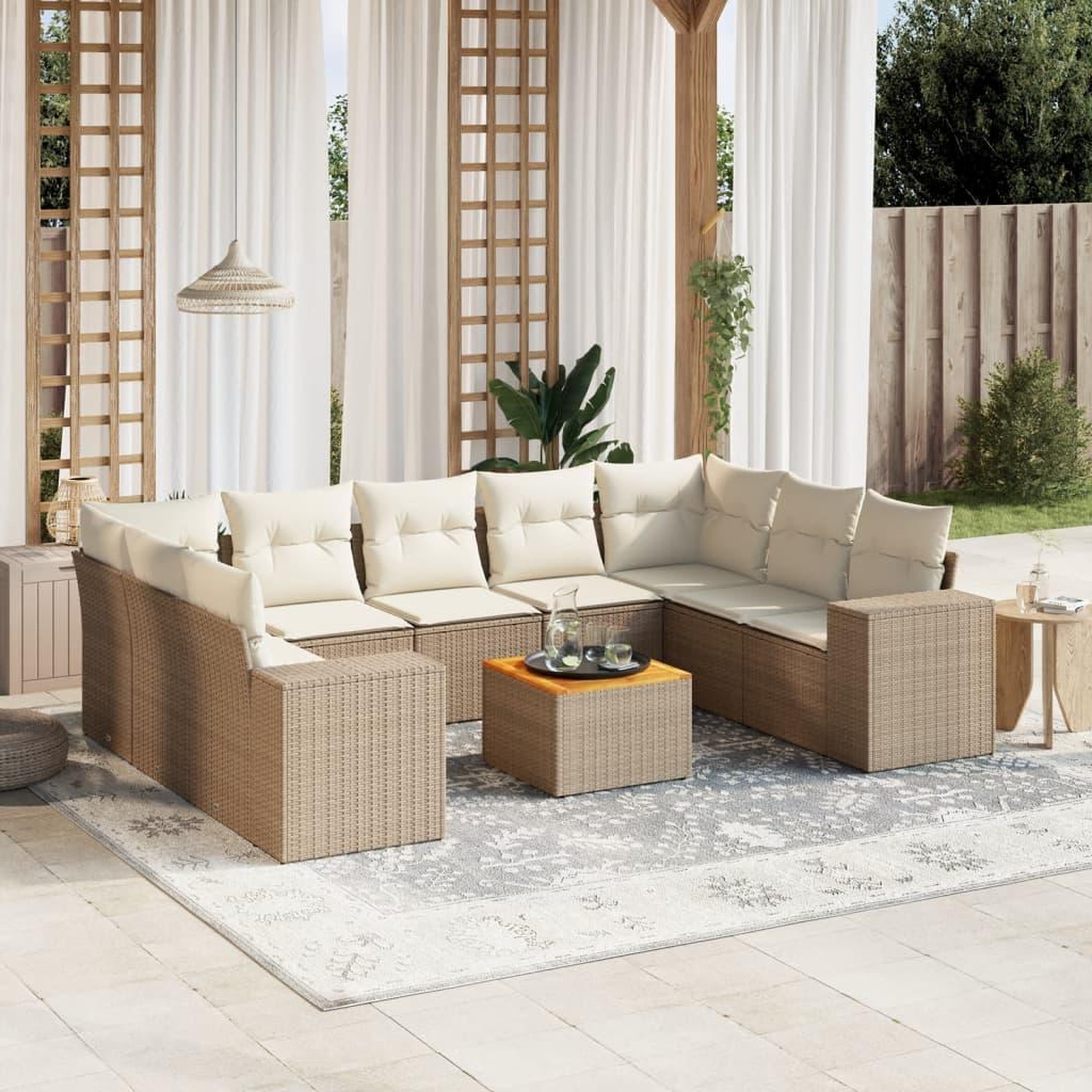 VIDAXL Salon de jardin avec coussins 10 pcs beige resine tressee