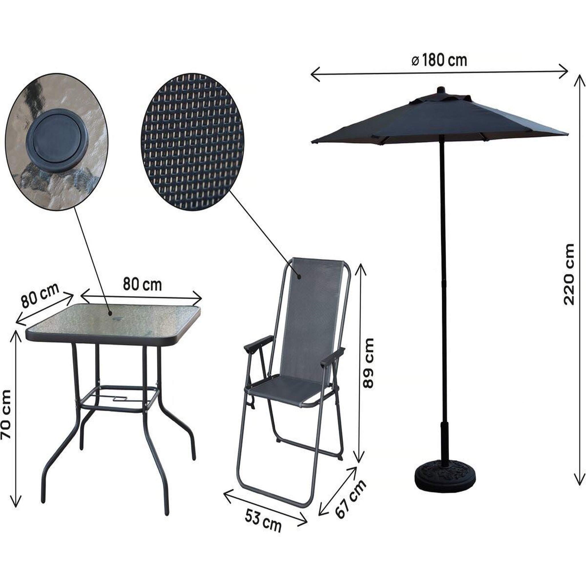 Voir la diapositive 3 : Habitat et Jardin Table et chaises de jardin avec parasol en métal  Convivia  - 4 places - Gris anthracite