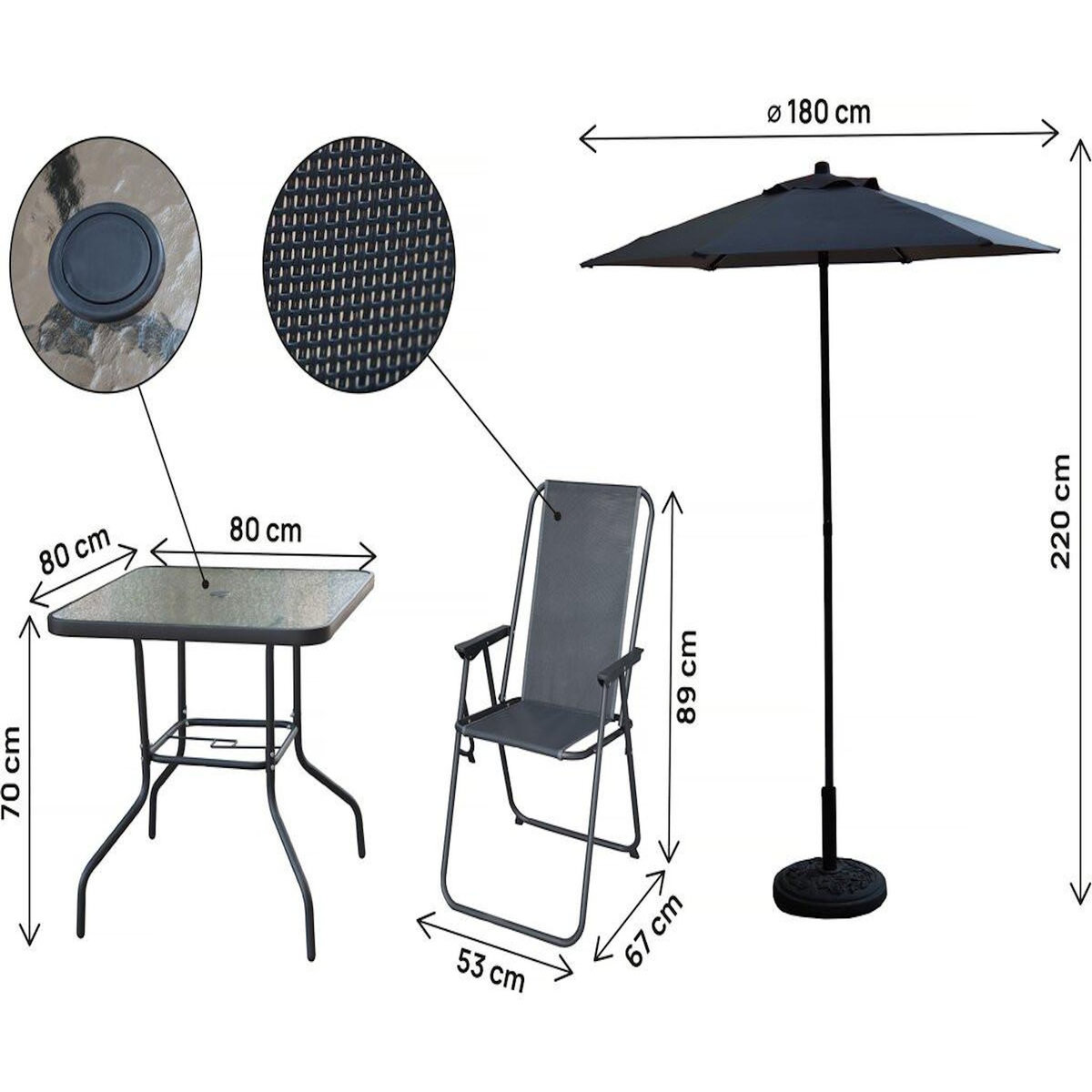 Habitat et Jardin Table et chaises de jardin avec parasol en métal  Convivia  - 4 places - Gris anthracite
