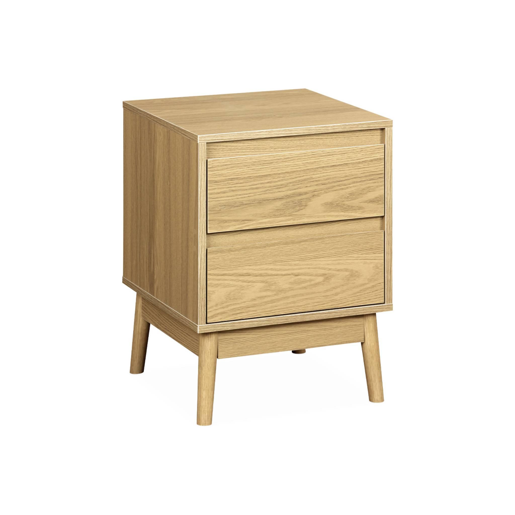 Voir la diapositive 1 : SWEEEK Table de chevet décor bois. deux tiroirs - Dune