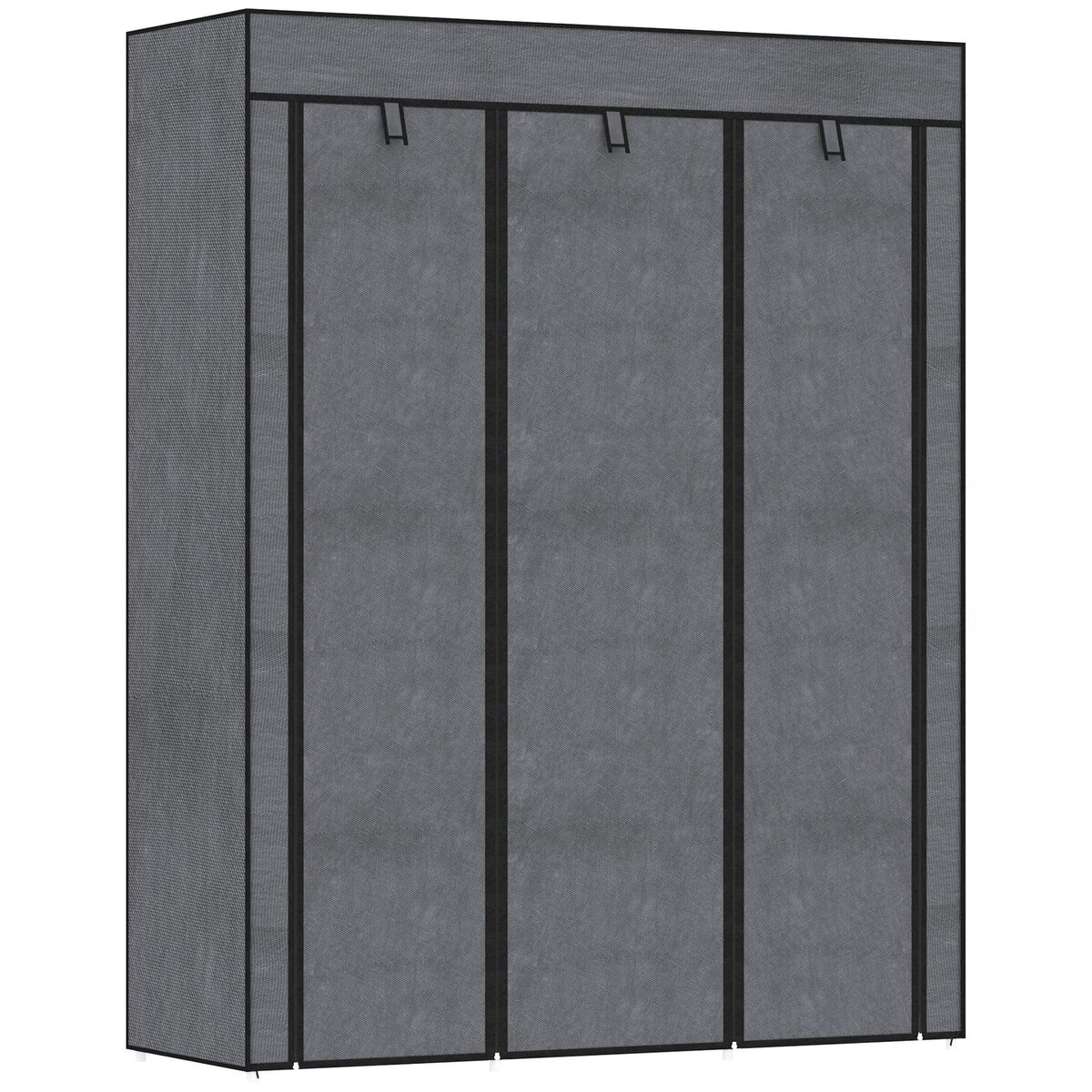 HOMCOM Armoire penderie multi-rangement - 8 étagères, 2 barres - dim. 125L x 43l x 162,5H cm - acier noir non tissé gris