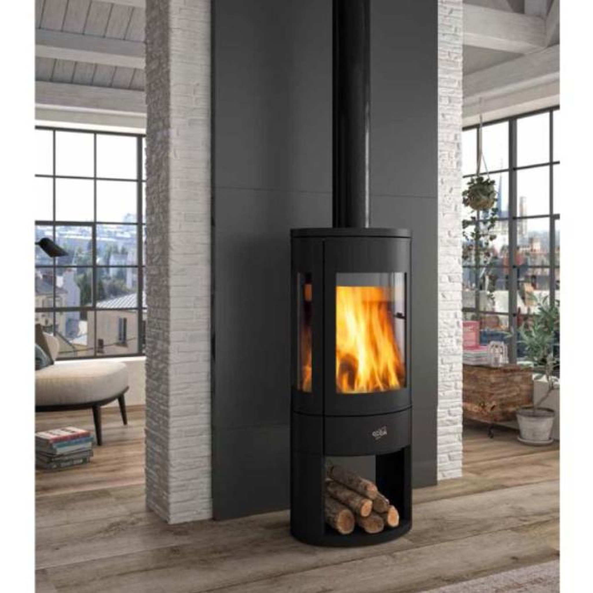 Voir la diapositive 2 : Godin Poêle à bois fonte 7kw noir - 411106noir