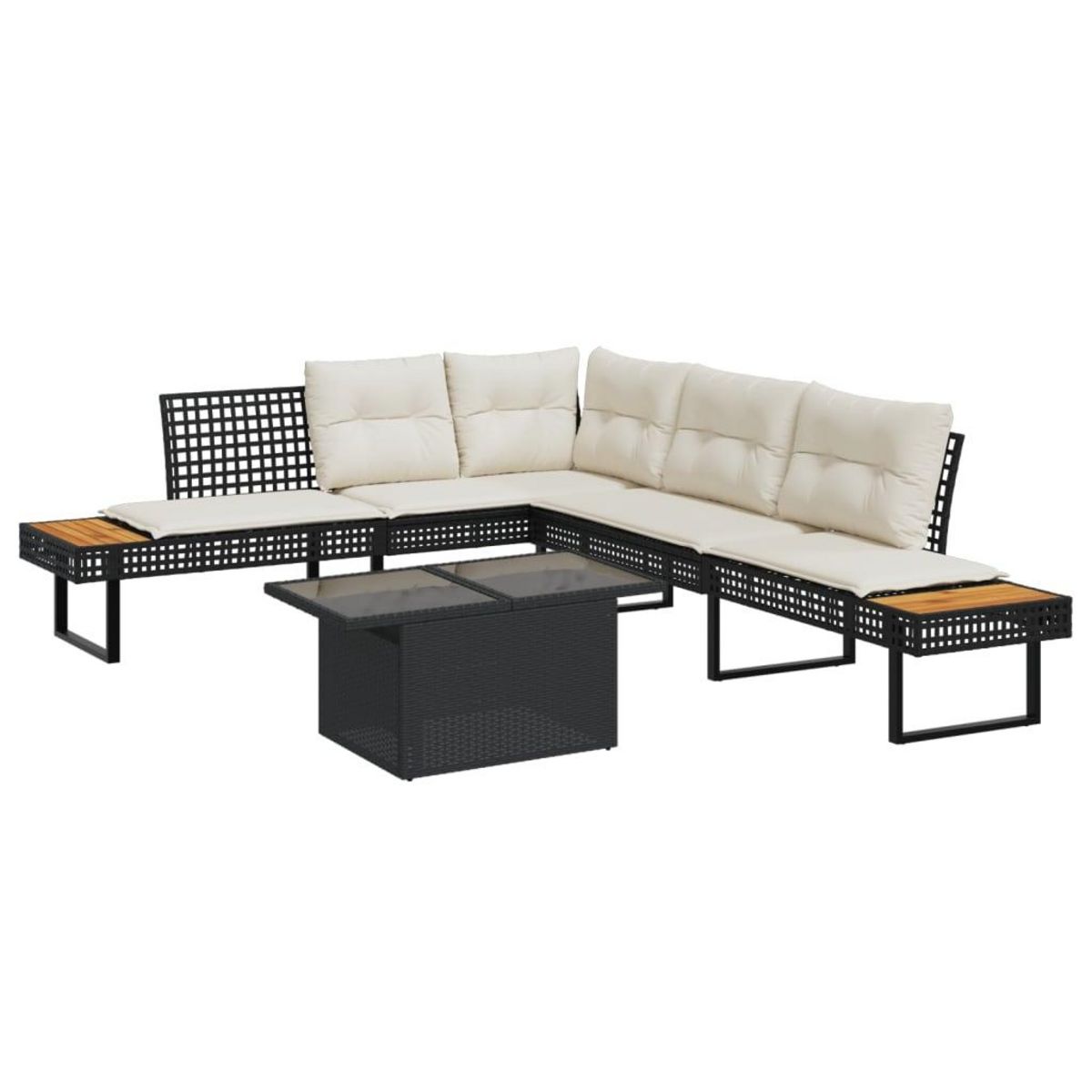 VIDAXL Salon de jardin avec coussins 2pcs noir resine tressee et verre