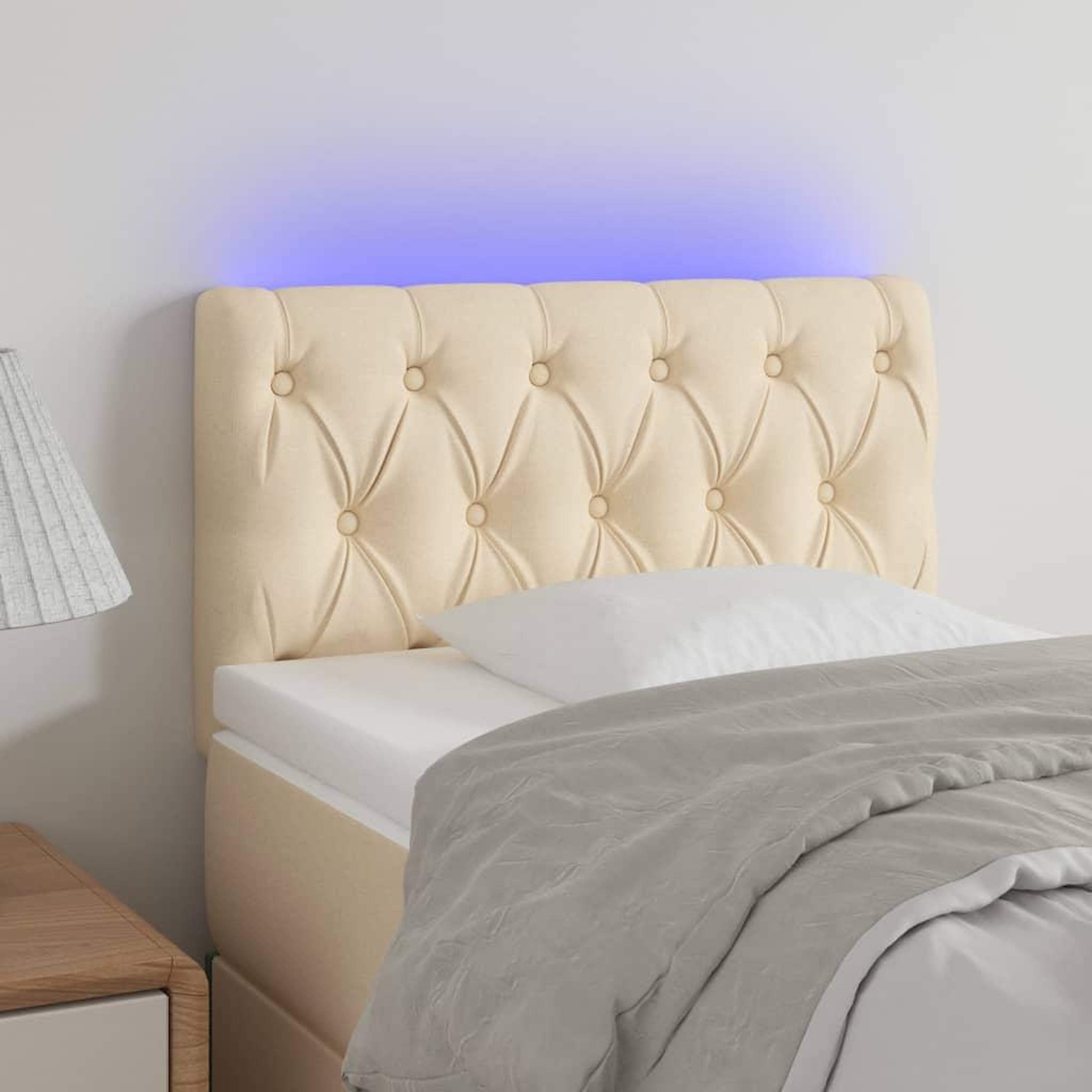 Voir la diapositive 1 : VIDAXL Tete de lit a LED Creme 80x7x78/88 cm Tissu