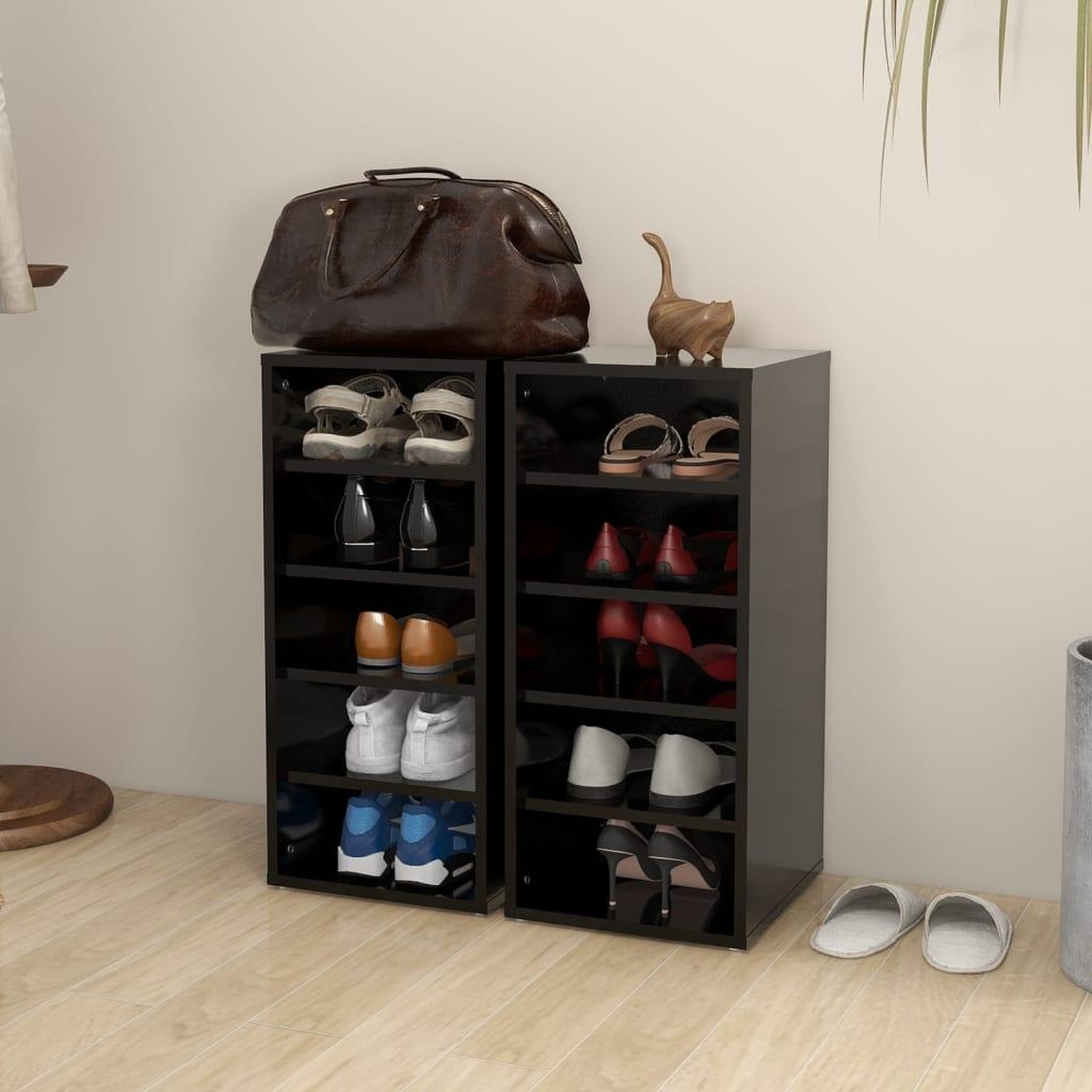 Voir la diapositive 3 : VIDAXL Armoires a chaussures 2 pcs Noir 31,5x35x70cm Bois d'ingenierie