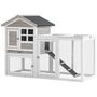 Voir la diapositive 1 : PAWHUT Clapier cage à lapins cottage - niche supérieure avec rampe et enclos extérieur - plateau excrément, toit bitumé, 4 portes verrouillables - bois sapin blanc gris
