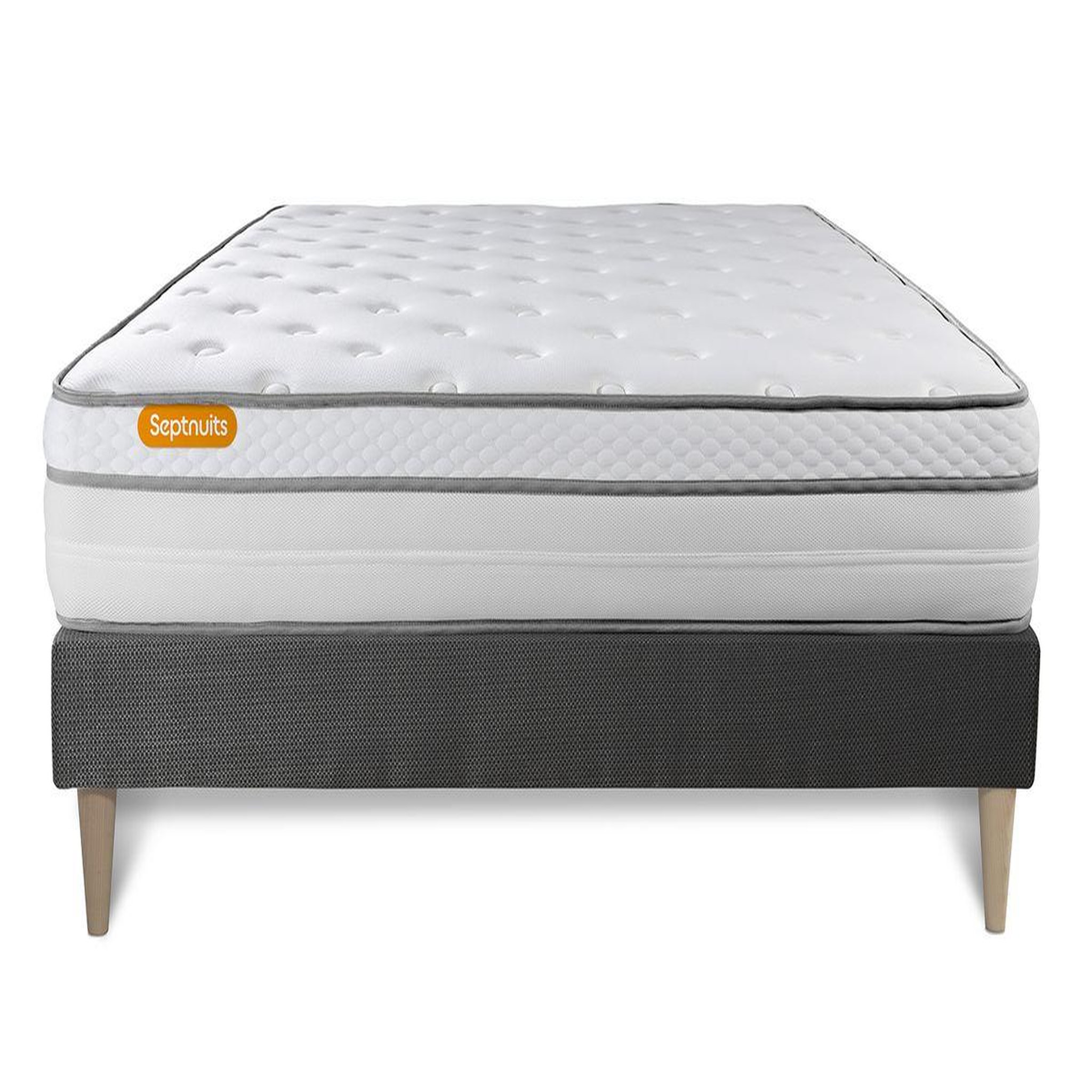 Voir la diapositive 2 : SEPTNUITS Matelas + sommier kit gris Memo Luxe Ressorts ensachés + mémoire de forme MAXI épaisseur