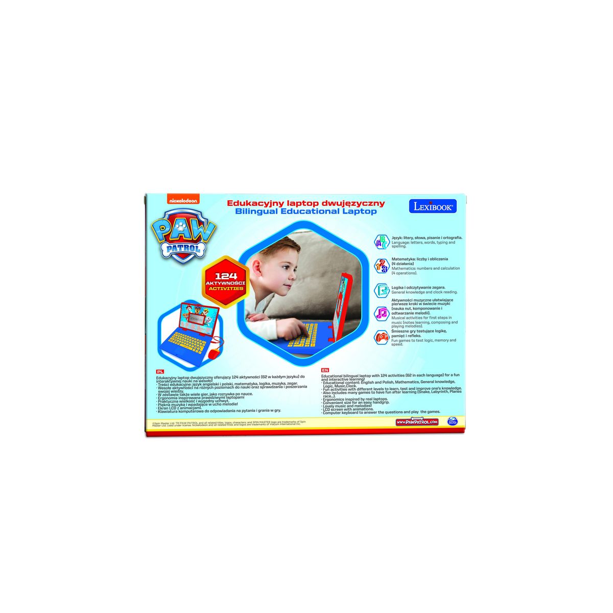 Lexibook Ordinateur portable éducatif bilingue La Pat Patrouille (EN/PL)