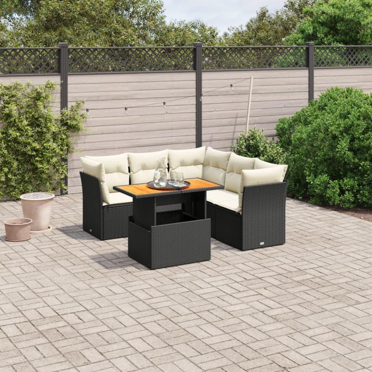 VIDAXL Salon de jardin 5 pcs avec coussins noir resine tressee