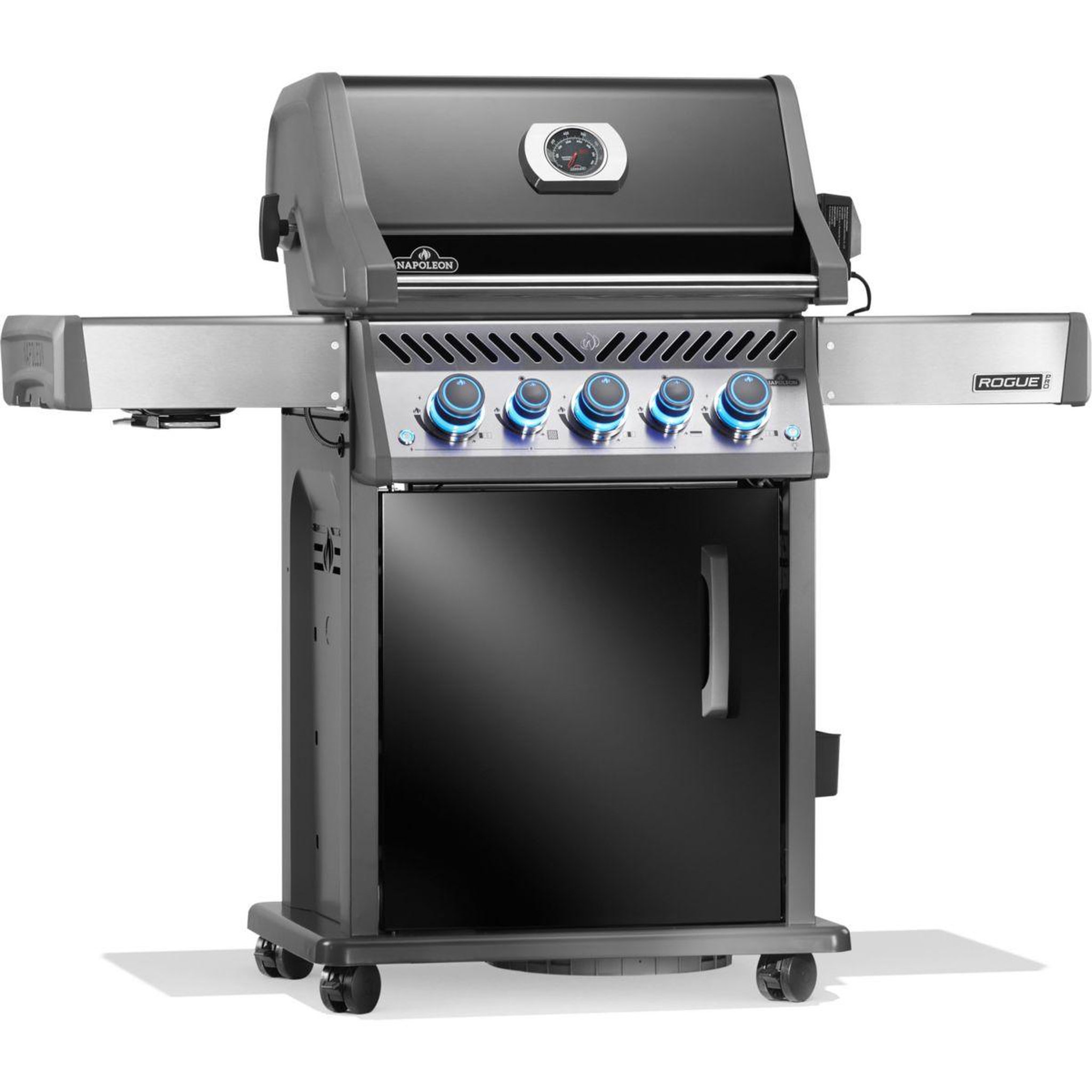 Voir la diapositive 5 : NAPOLEON Barbecue gaz rogue rps425rsibpk2frr noir 5 bruleurs sur chariot,  60x45 cm bruleurs latéral et arrière infrarouge