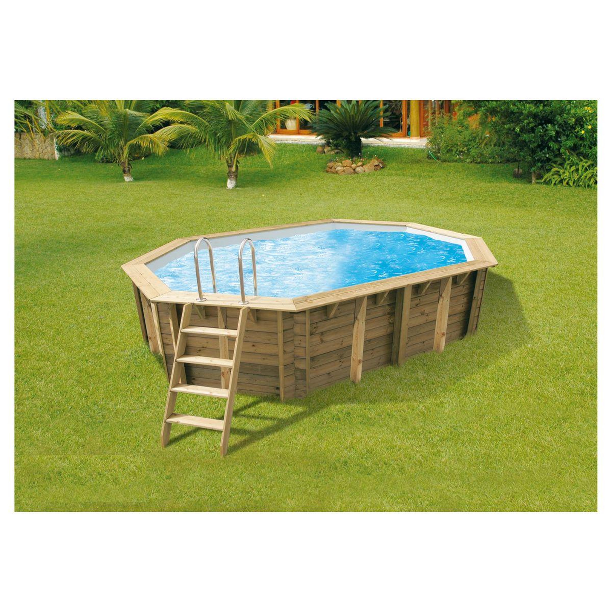 Voir la diapositive 2 : UBBINK Piscine enterrée  bois octogonale - 300x490x120cm -Liner Bleu- SUNWATER