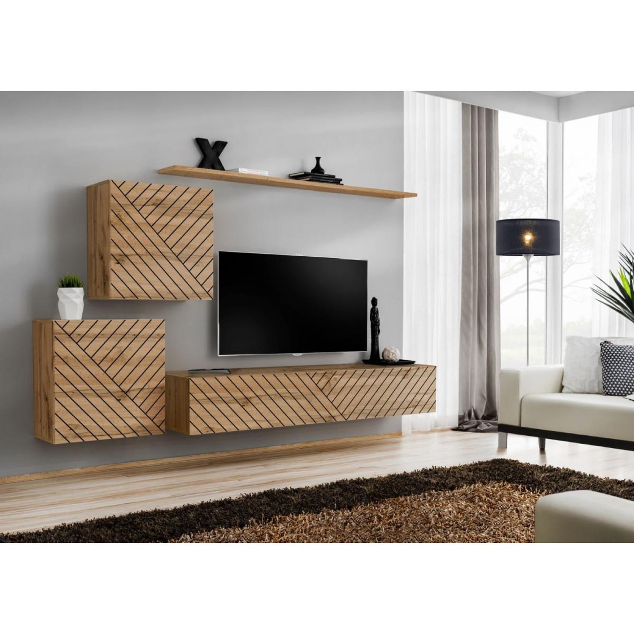 Voir la diapositive 2 : Paris Prix Ensemble meuble tv  switch lamel v  250cm naturel