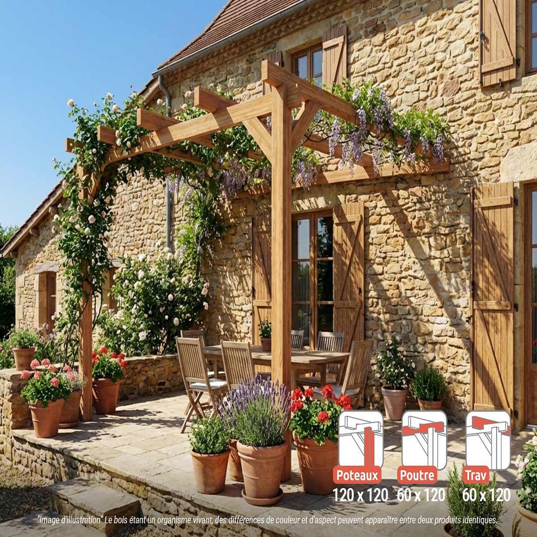JARDIDECO Pergola adossée en lamellé-collée le mans 300 x 300 cm  - mardeland