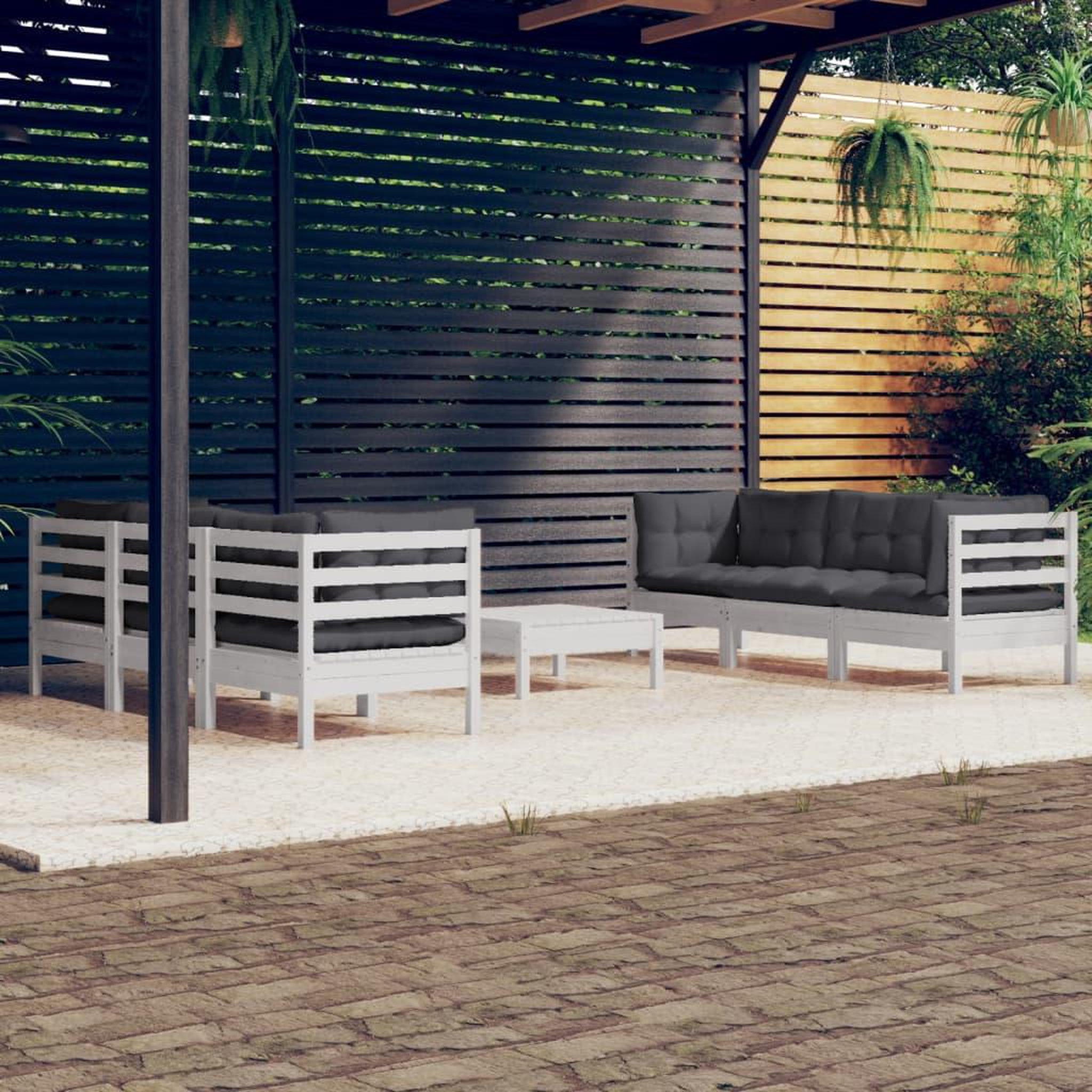 VIDAXL Salon de jardin 7 pcs avec coussins anthracite bois de pin