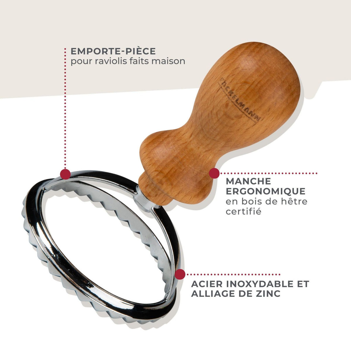 Fackelmann Emporte-pièce ravioli rond et cannelé 6,5 cm Fackelmann Pizza & Pasta