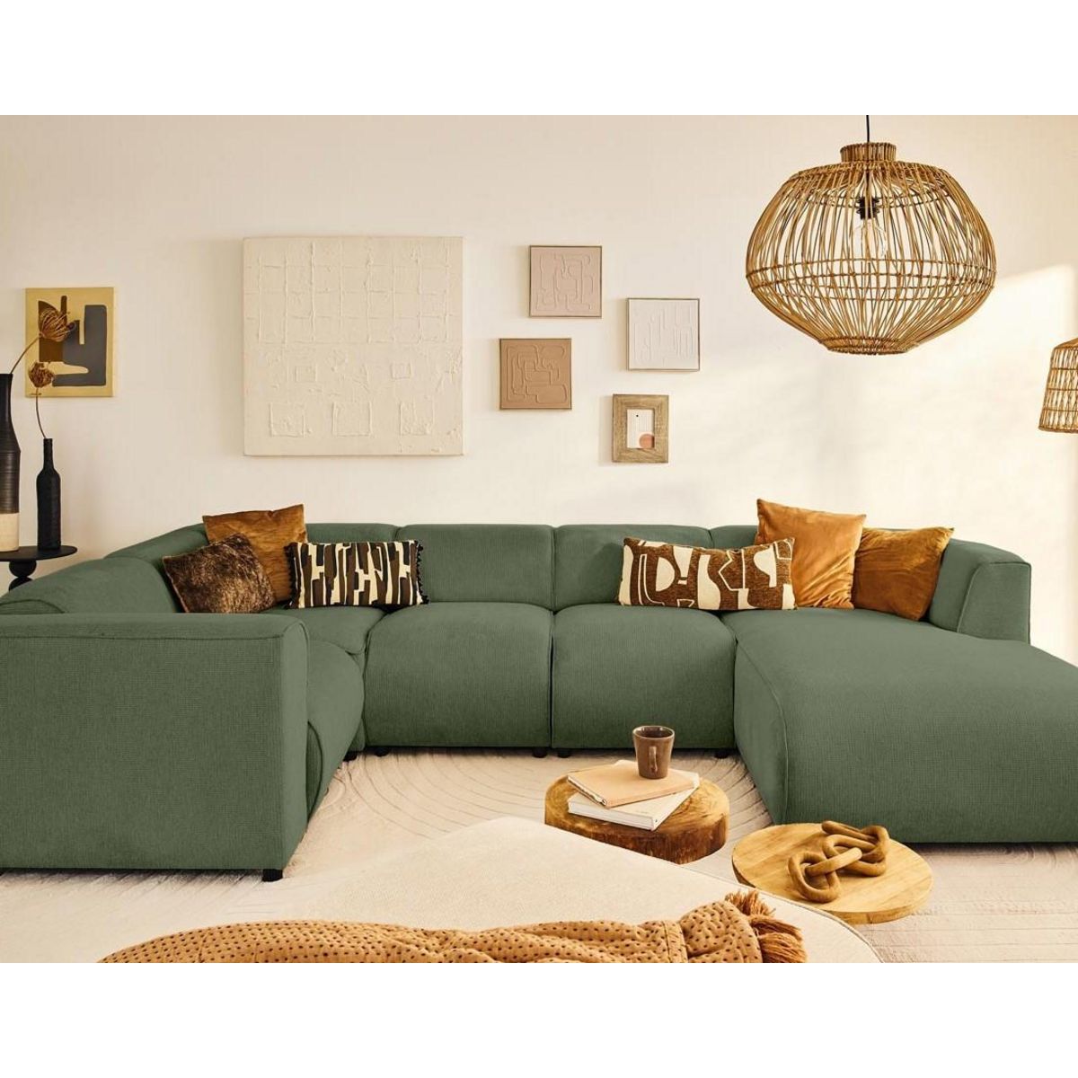 LISA DESIGN Suaro - canapé modulable panoramique d'angle gauche 7 places en tissu texturé