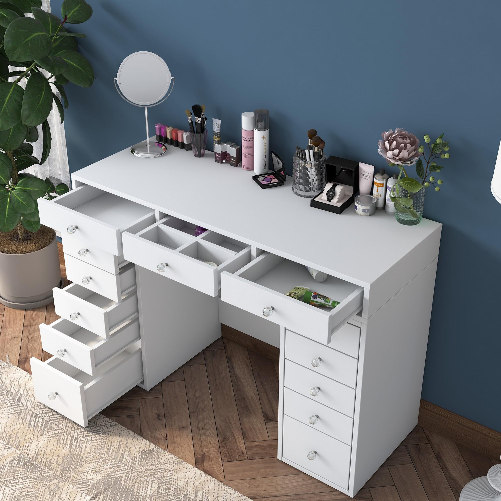Voir la diapositive 2 : Habitat et Jardin Coiffeuse avec tiroirs intégrés en bois  sena  - 120 x 44 x 82 cm - blanc
